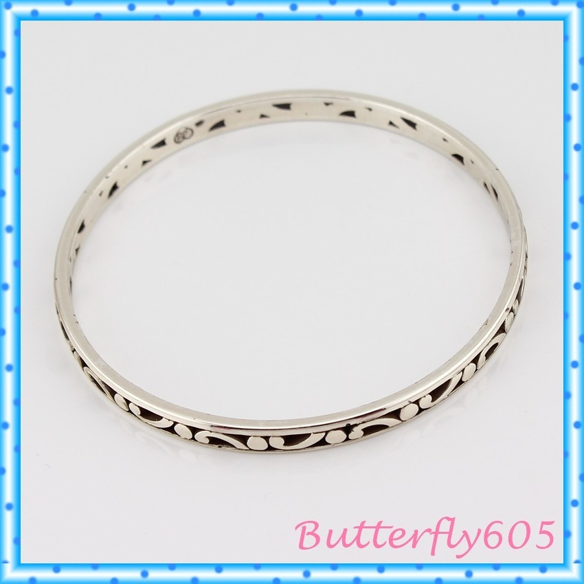 Brighton Contempo Slim Scroll Silver Round Bangle Bracelet