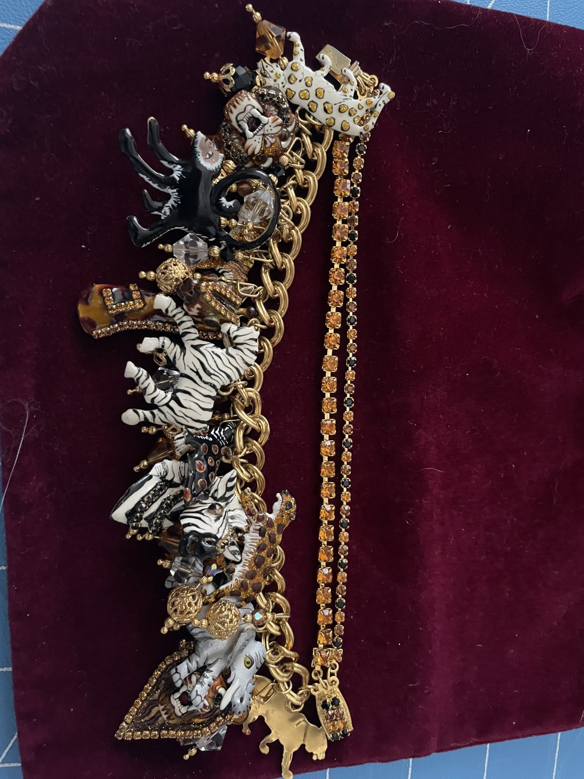 RARE LUNCH AT THE RITZ JUNGLE BRUNCH 22k Gold PlatedCHARM BRACELET.