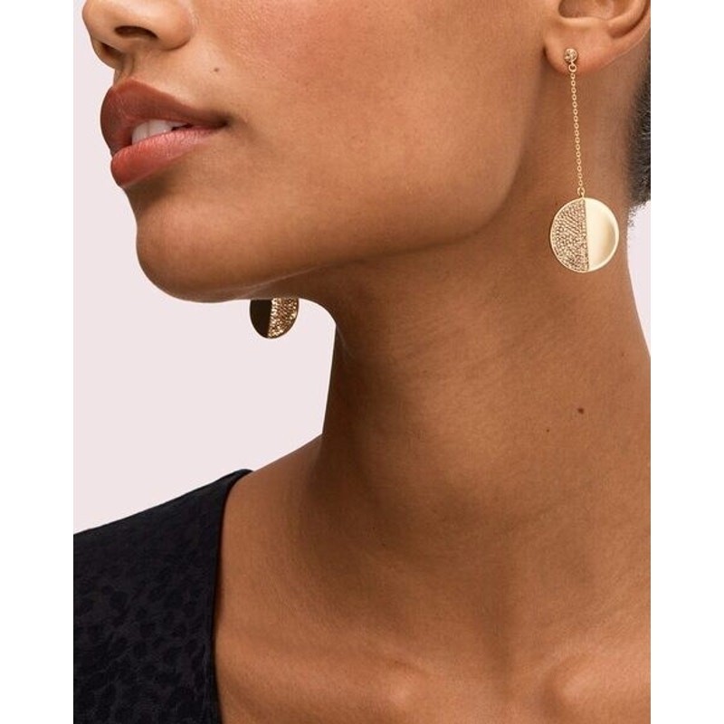 Kate Spade Mod Scallop Pave Crystal Linear Dangler Earrings Gold
