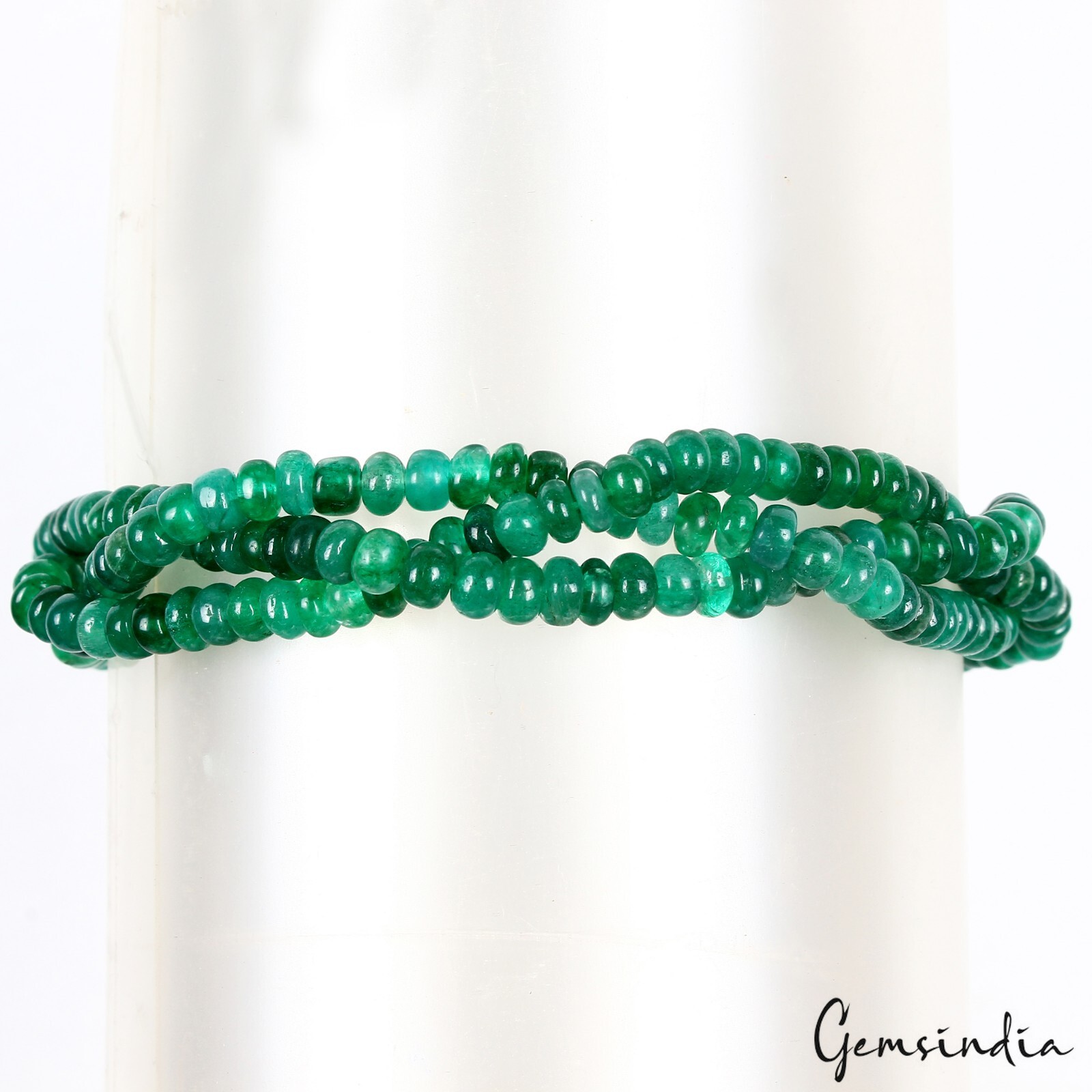 7.5 In Natural Zambian Emerald Twisted Bracelet Cabochon Beads Silver Clasp