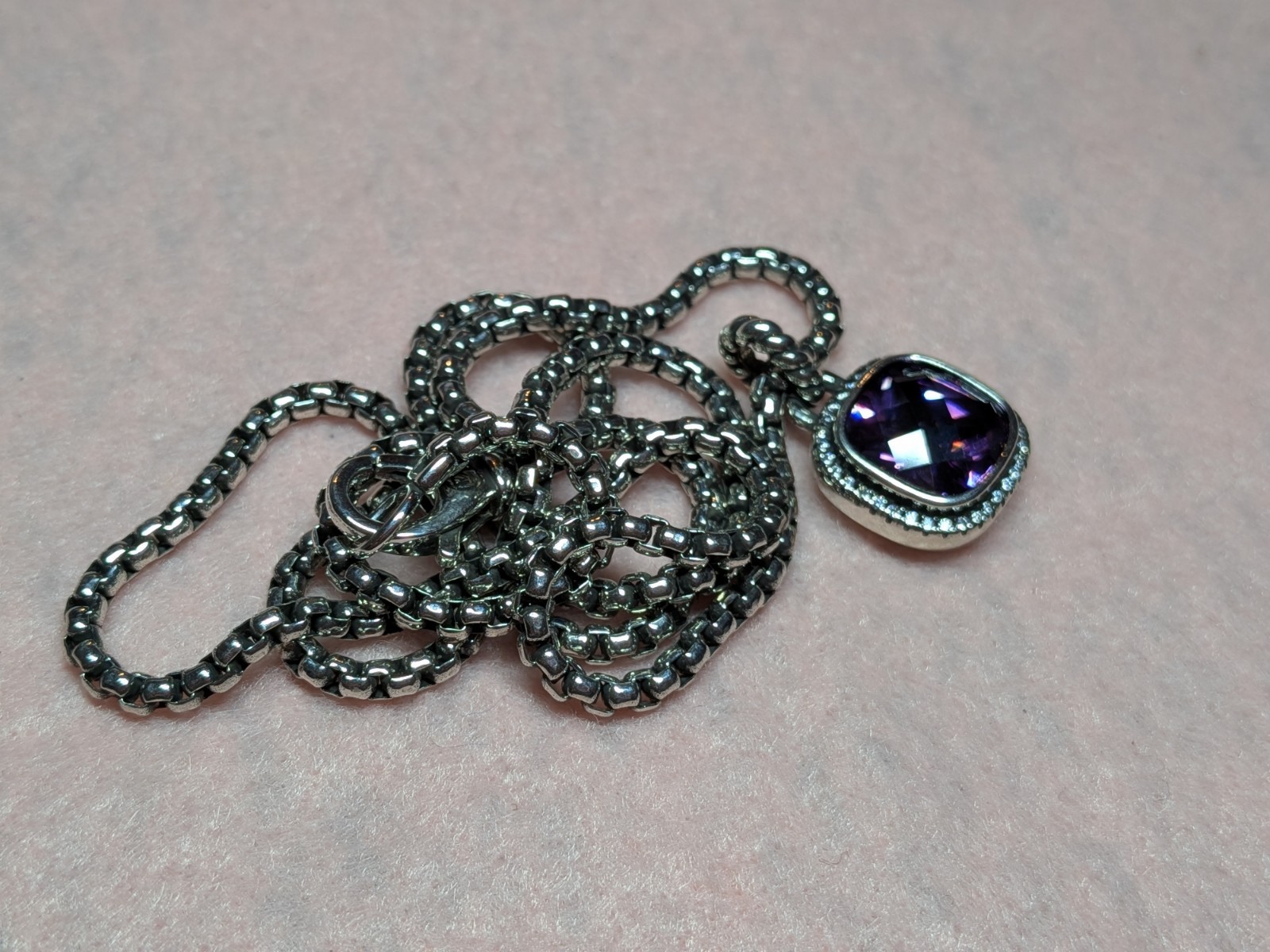 David yurman sterling silver 925 Amethyst 14mm albion necklace 22 inches chain