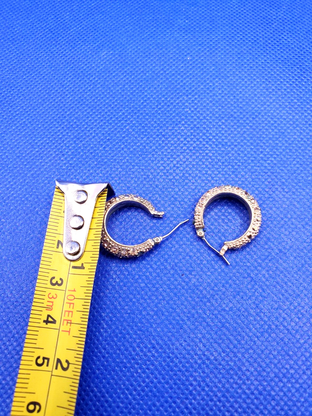 Vintage MONET McKinley C-Shaped Modern Rhinestones Crystal Hoop Earrings DAMAGED