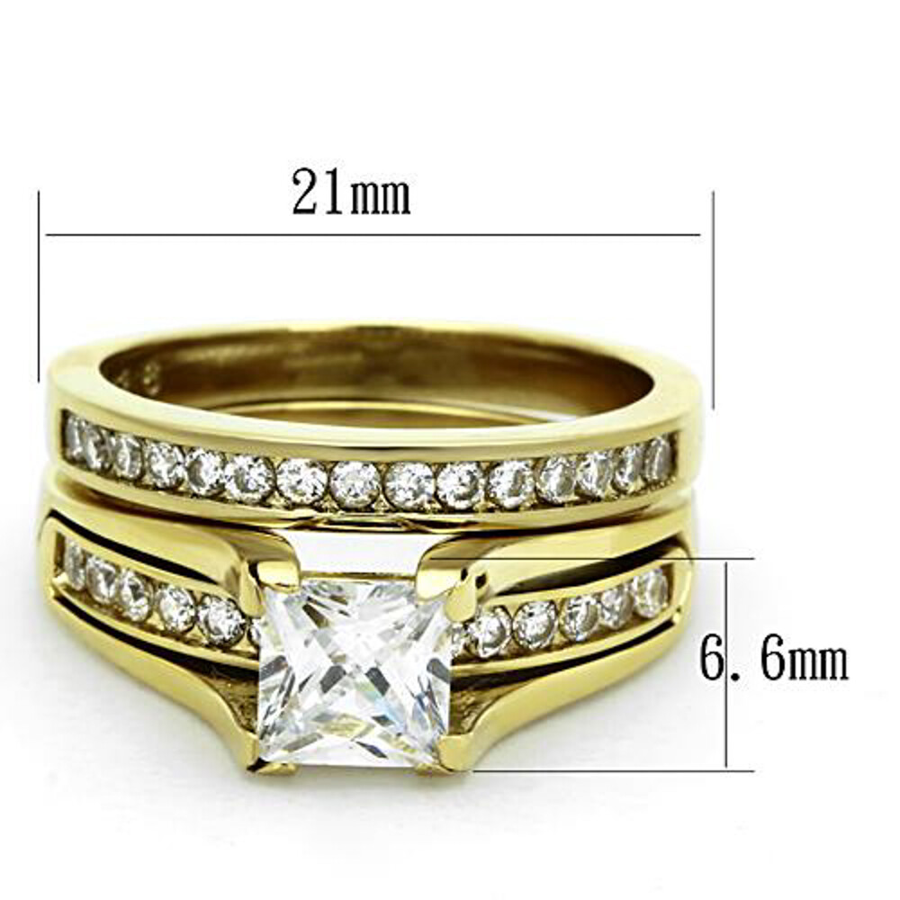 2.10 Ct Princess Cut CZ Stainless Steel 14k GP Wedding Ring Set Women’s Sz 5-11