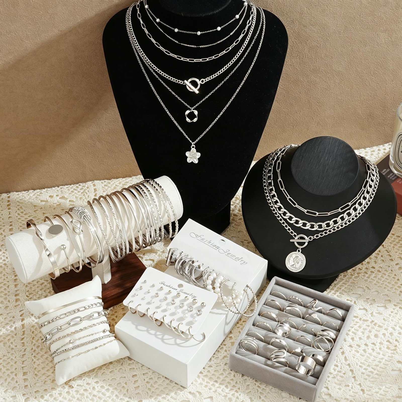 78 Pieces Gold Jewelry Set for Women, 9 Necklace, 24 Bracelet, 22 Earrings, 2…