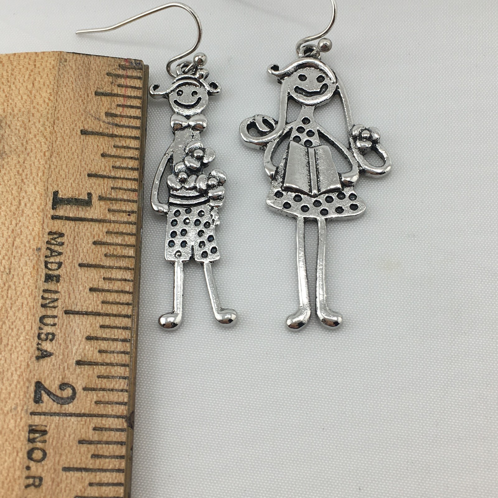 Zinc alloy boy & girl dangle earrings 2 “