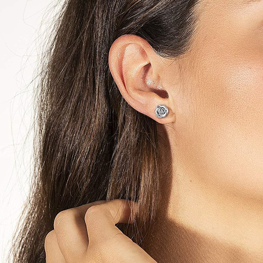 Sterling Silver CZ Stone Flower Stud Earrings Jewelry Gift For Women