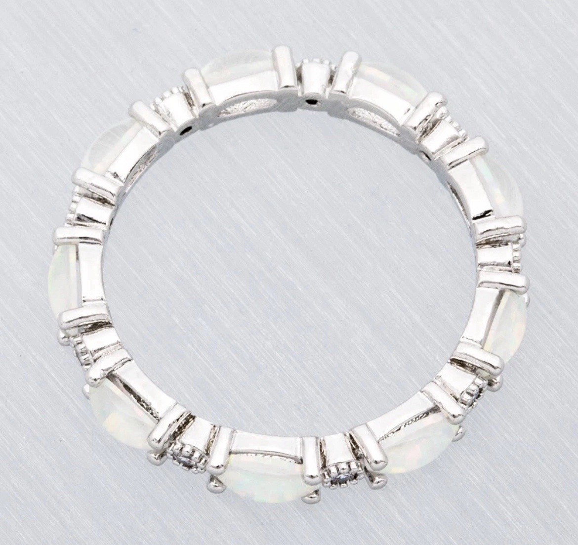 Stunning White Fire Opal CZ Eternity Band Ring Size 10