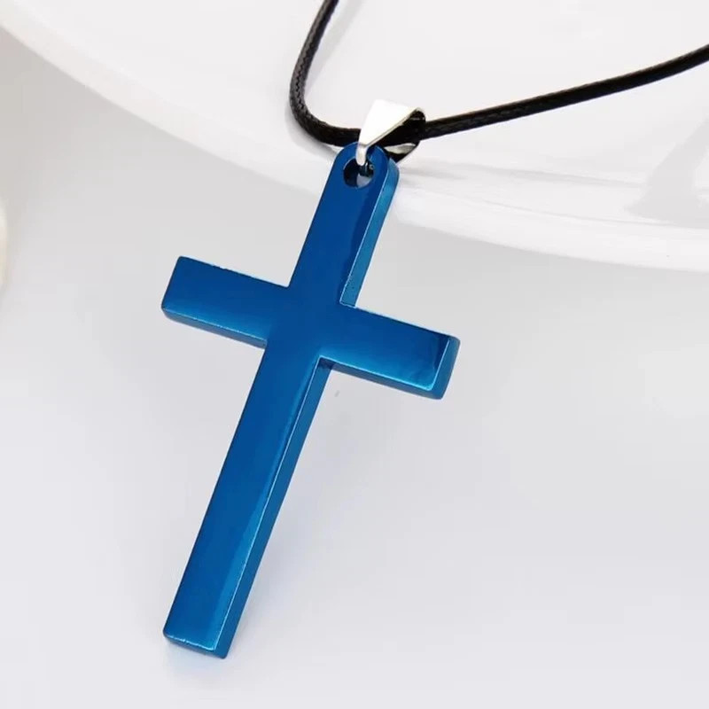Men’s Cross Pendant Necklace Silver Chain Stainless Steel Figaro Necklace