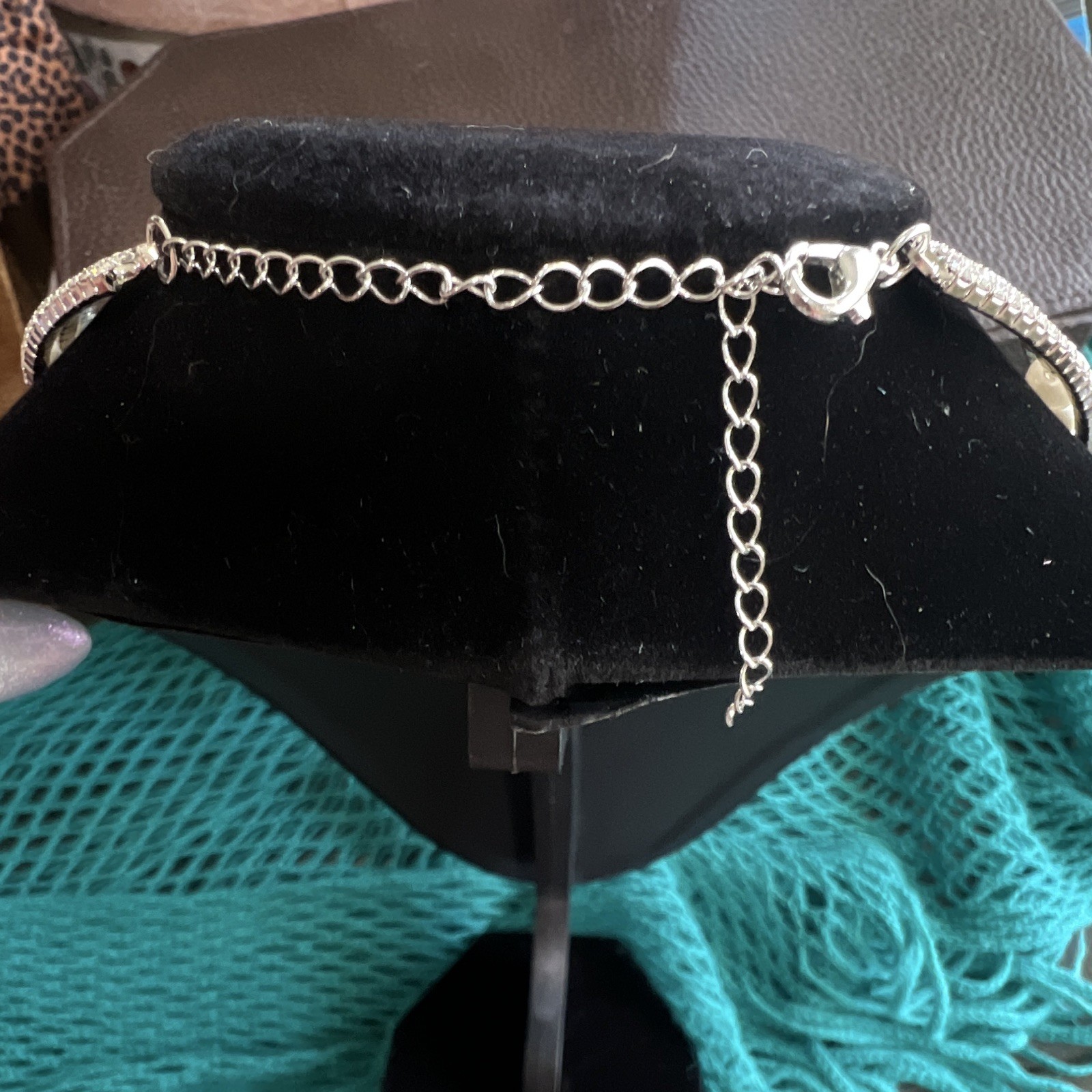 Rhinestone & Faux Pearl Bow Charm Choker Necklace, Silver Tone, Lobster Clasp