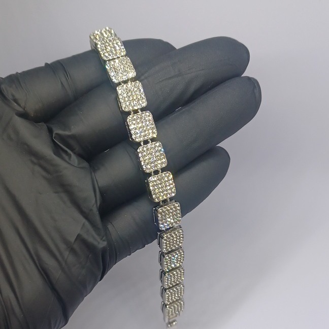8.5″ 9mm Crystal Paved Cluster Box Bracelet Stainless Steel