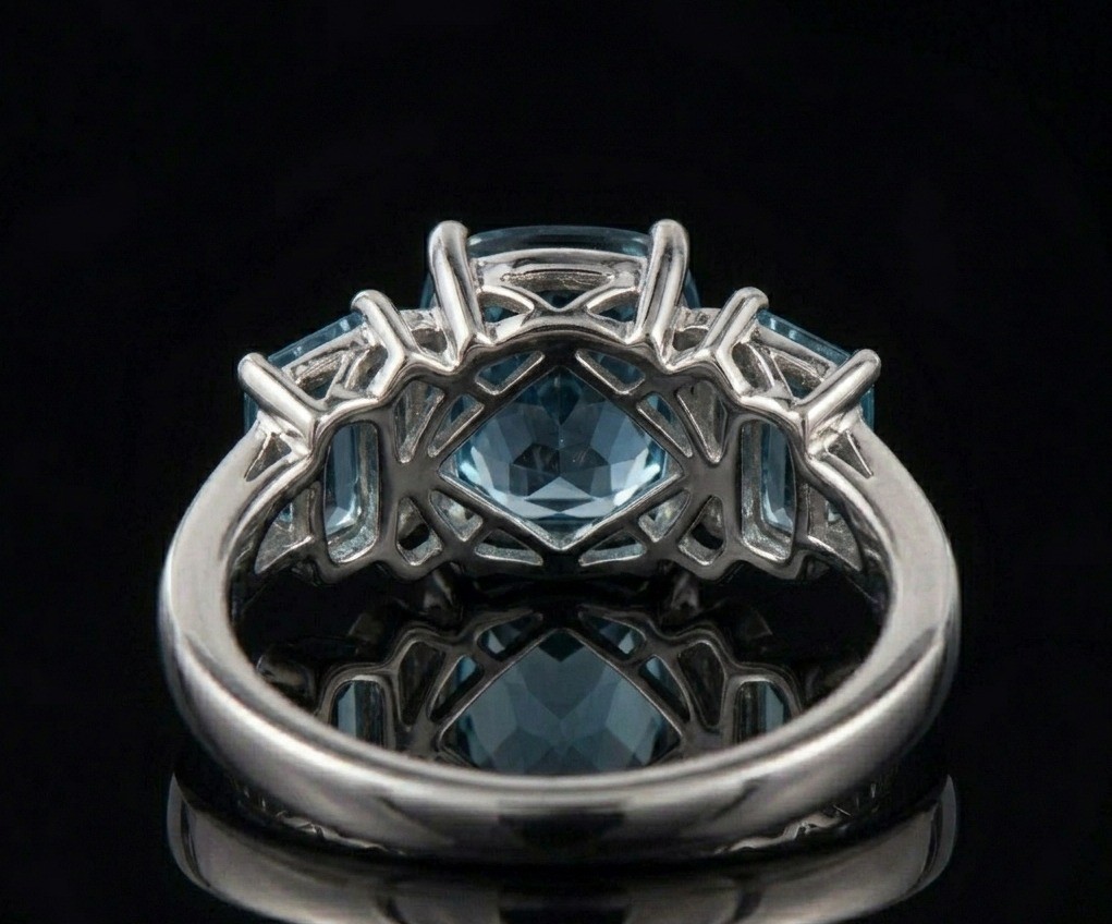 Cushion Cut Blue Topaz Ring, Sterling Silver, Vintage Inspired Statement Jewelry
