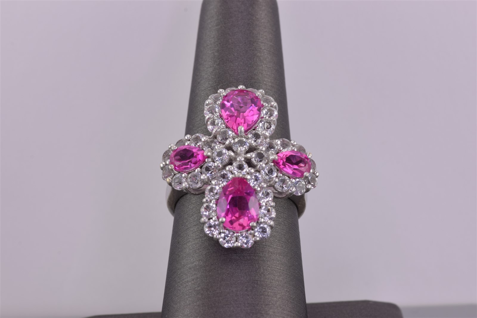 Kit Heath Sterling Silver Pink Sapphire Whit Topaz Statement Band Ring 925 Sz: 8