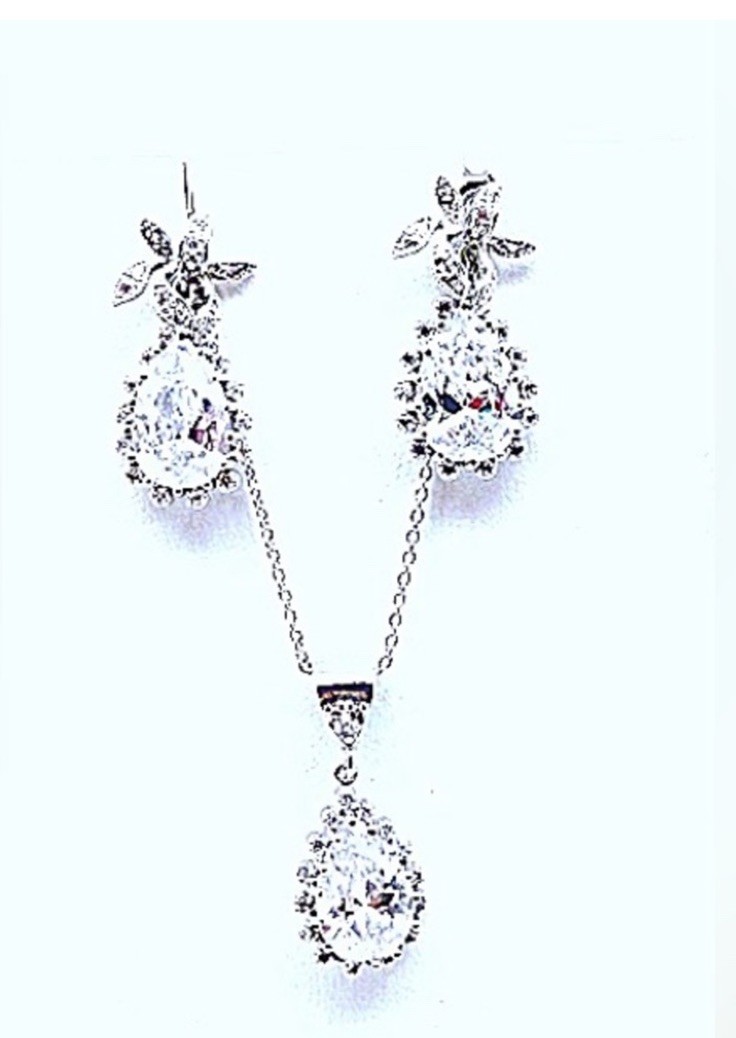 CZ Bridal Earring & Necklace Sets In Yelllow,White & Rose Gold , New, Gift Box