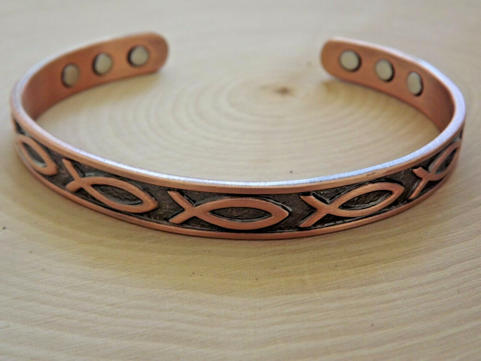 Pure Copper Magnetic Bracelet Arthritis Therapy Energy Cuff Jesus Fish
