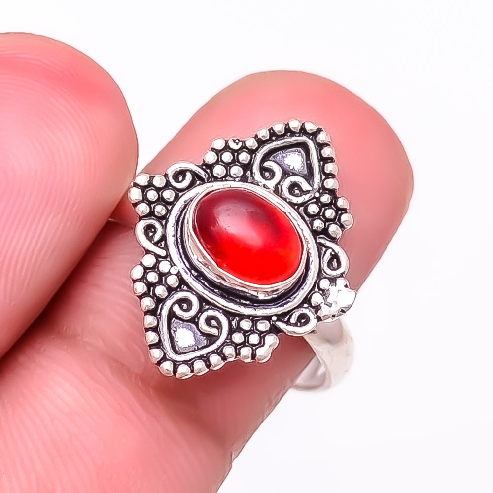 Mozambique Garnet Gemstone 925 Silver Plated Ring Size Adjustable (R2371)