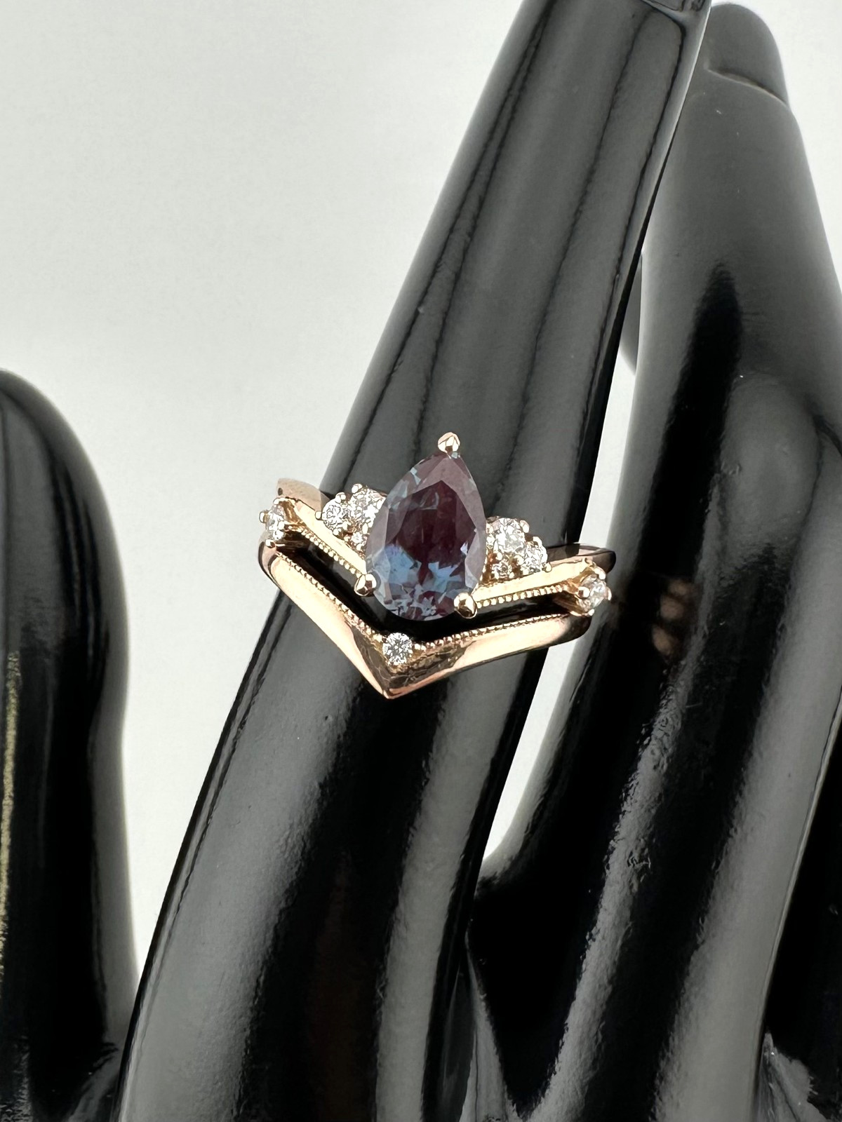 14k Rose Gold Simulated Alexandrite CZ 2pc Ring Set 4.00dwt