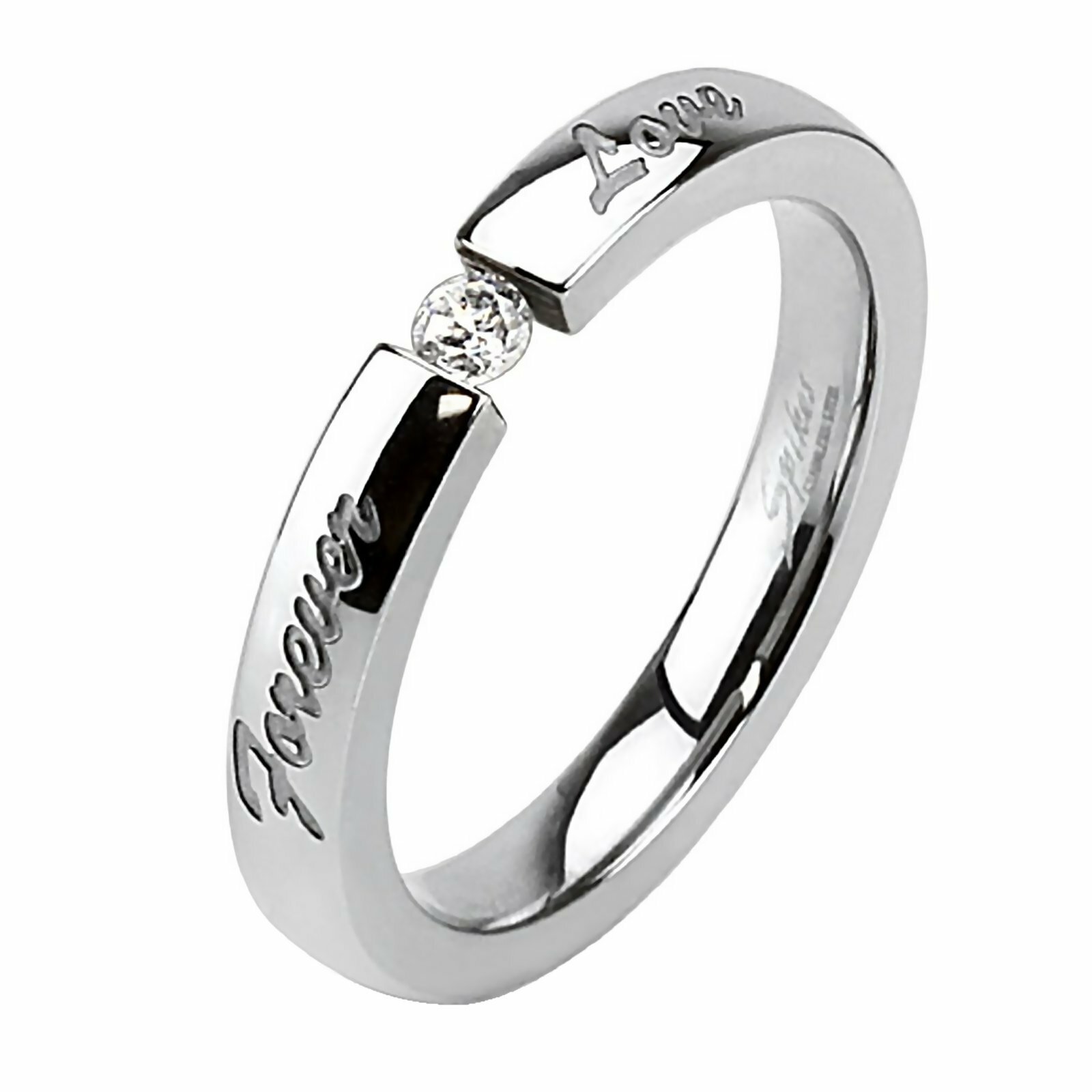 Forever Love Tension Set Cubic Zirconia Solitaire Anniversary Ring Wedding Band