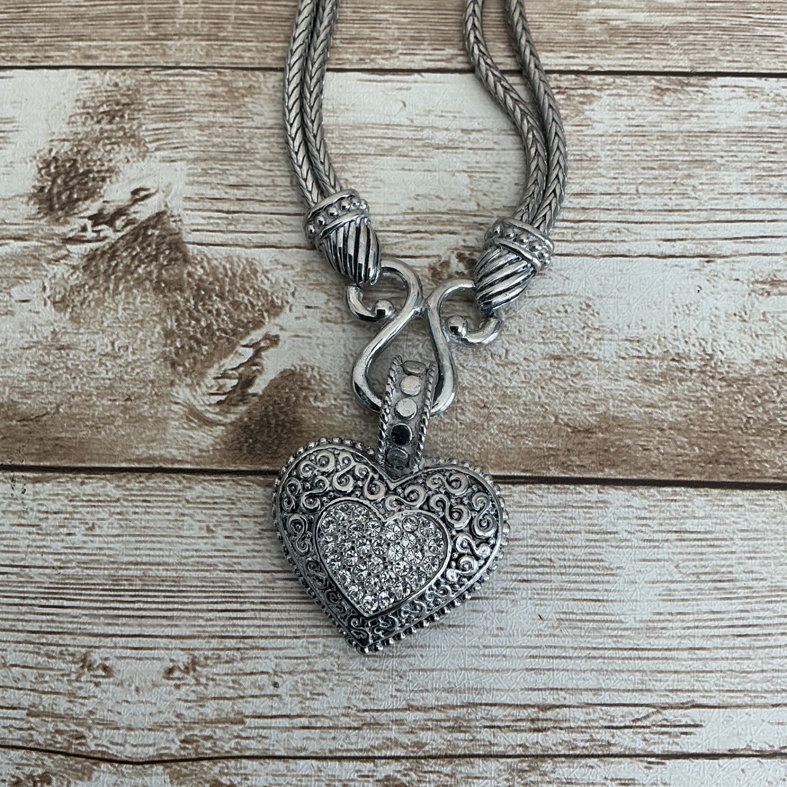 Lia Sophia “Love Dust” Cut Crystal Heart Pendant Pave Silver Tone Necklace
