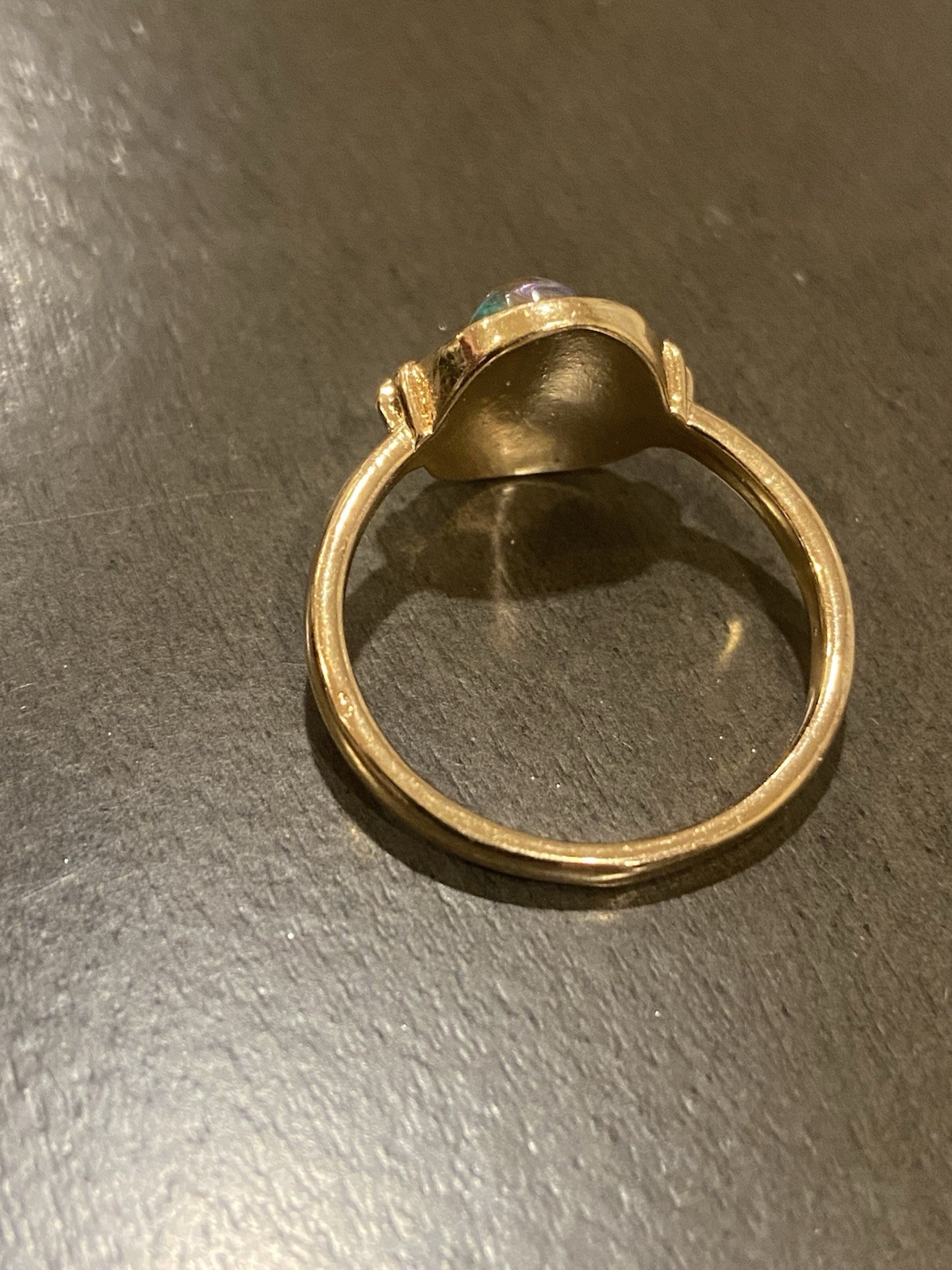 Elegant Gold-Plated Copper Mood Ring | Black Enamel & Oval Glass Stone Size 6