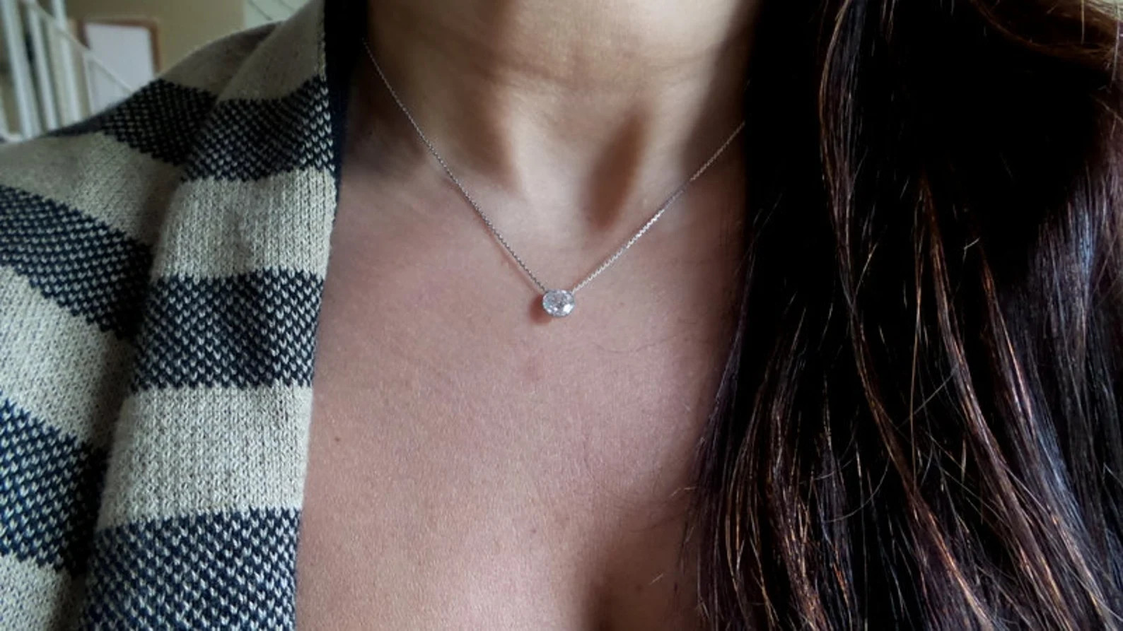 1.00 Ct Round EF VS Lab Grown Diamond Bezel Solitaire Necklace in 14K White Gold