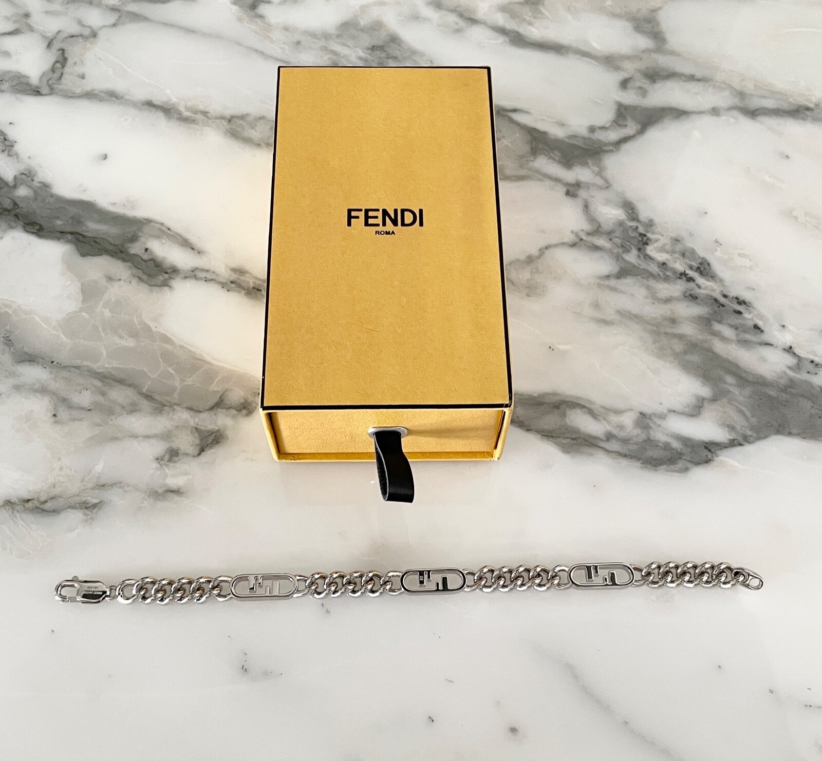 FENDI Logo Chain Metal Bracelet Size M