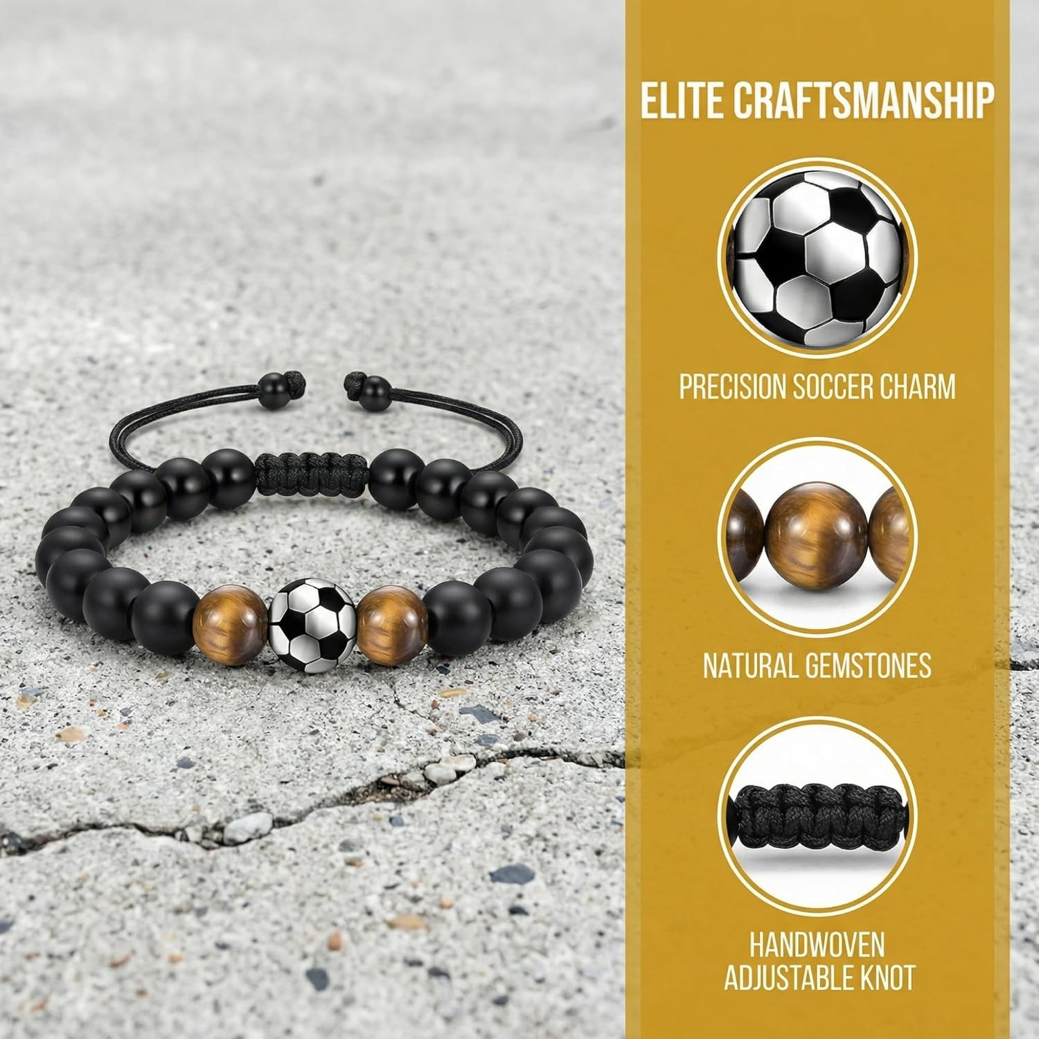 World Cup 2026 Soccer Bracelet for Men, Adjustable Beaded Rope & Leather Soccer