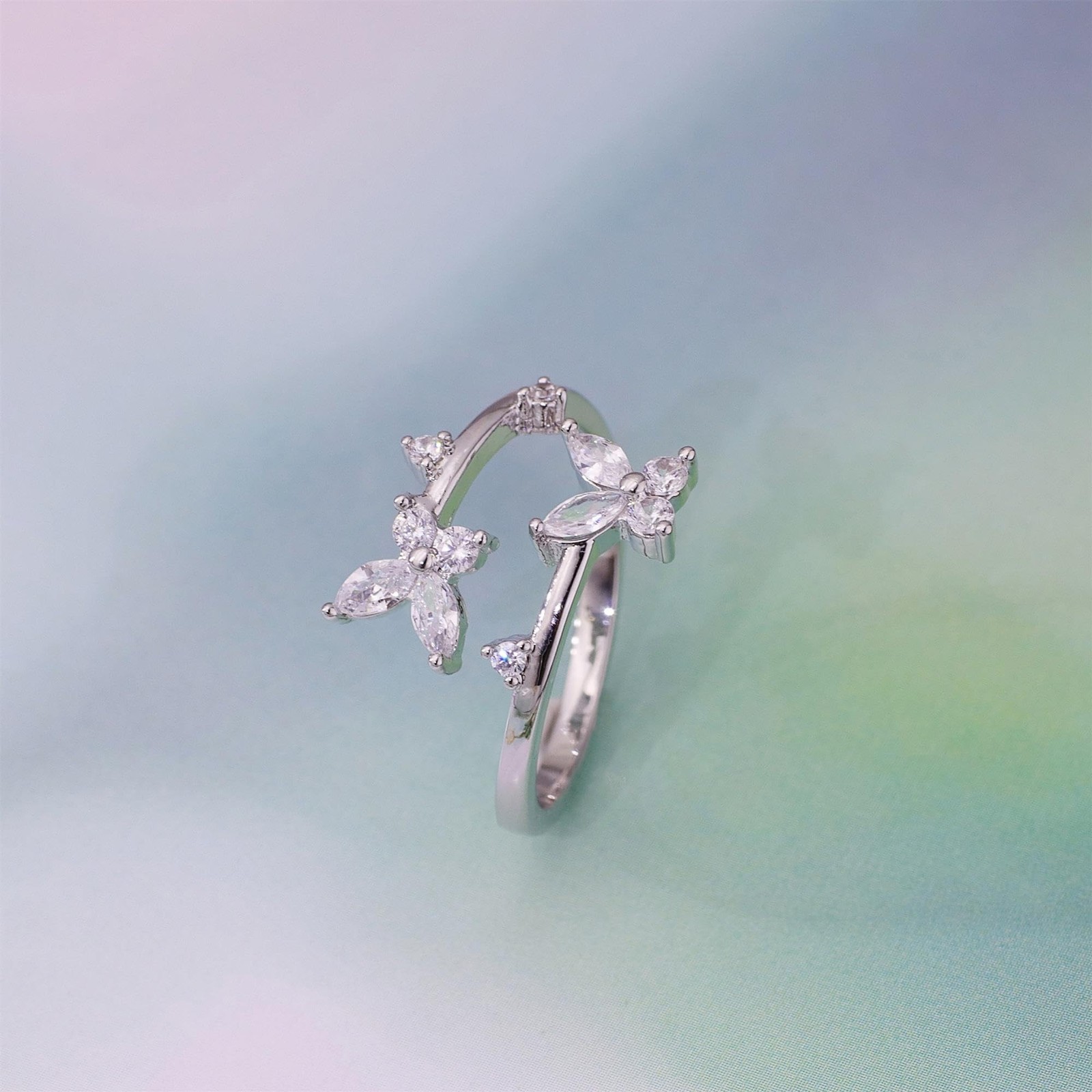18K Gold Plated Butterfly Promise Ring – Adjustable CZ Stackable Gift for Her