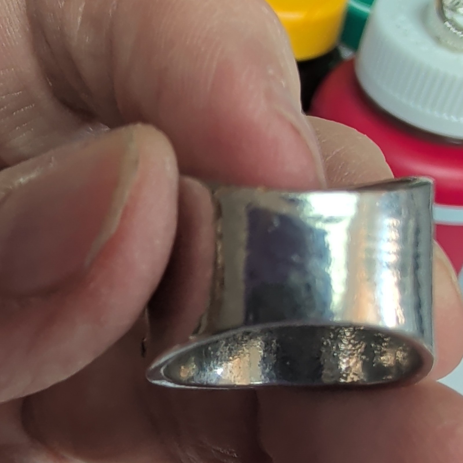 Silver-Tone Wide Band Ring Size 7 15mm Channel-Set Round Clear Rhinestones