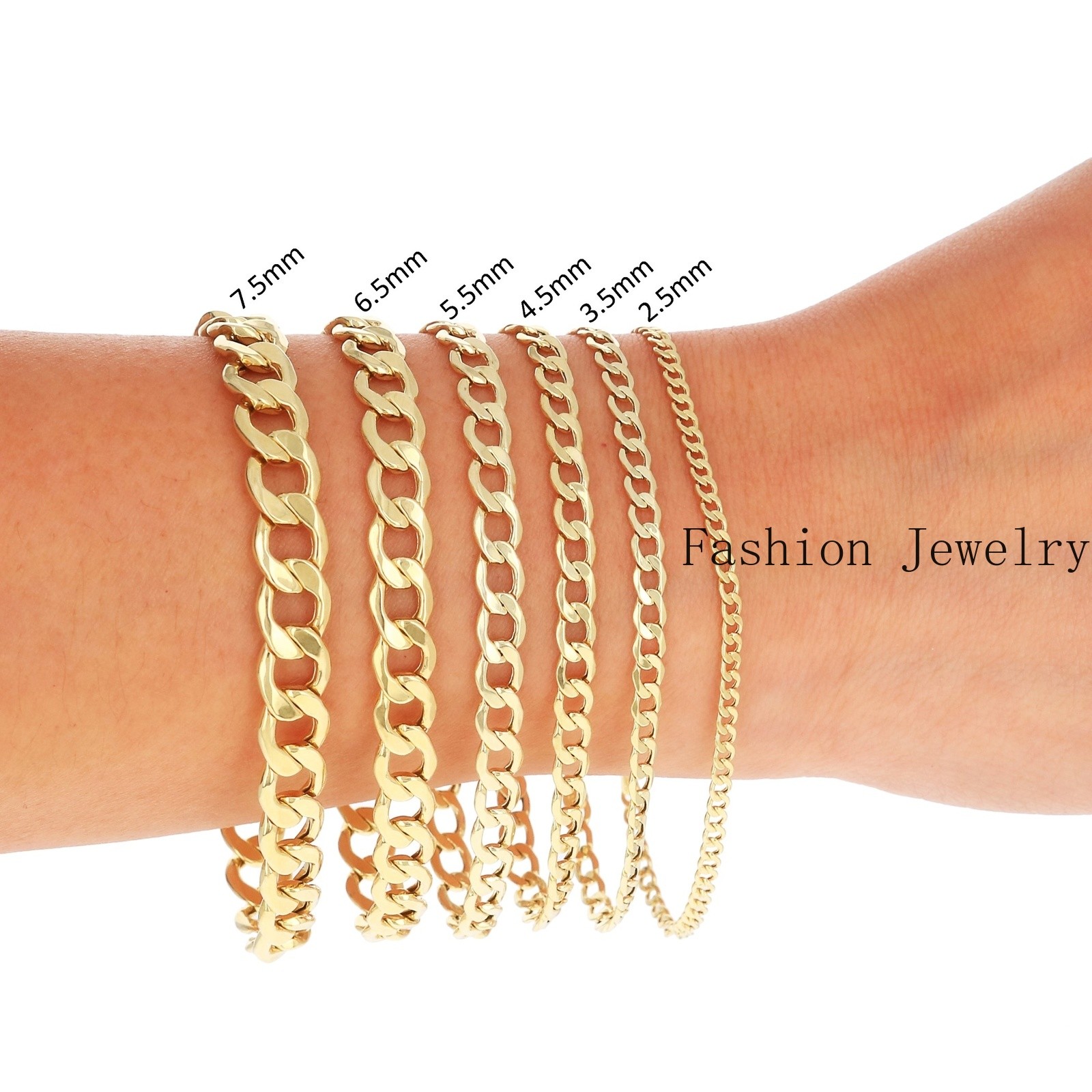 10K Yellow Gold 2mm-7.5mm Curb Cuban Chain Necklace Bracelet Men Women 7″- 30″