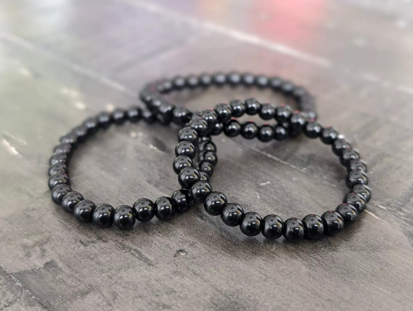 Beaded Bracelet 6mm Natural Stone Beads Men’s Gorgeous Semi-Precious Black Onyx
