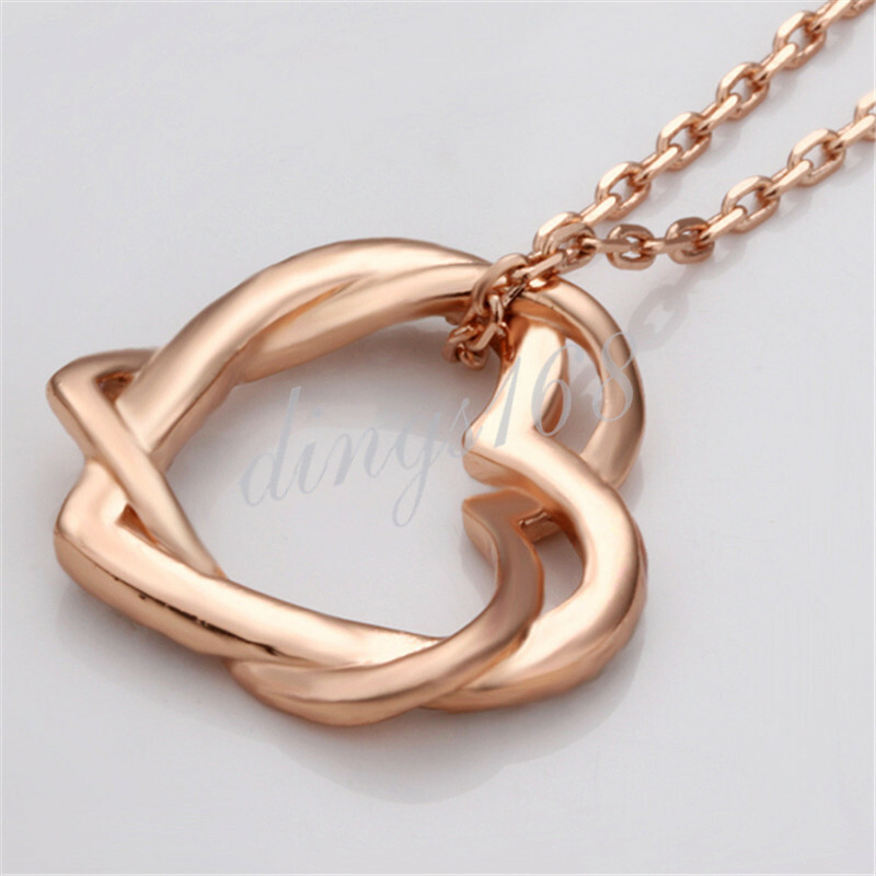18K Rose Gold Filled Crystal 2-Heart Pendant + 16″/18″/20″/22″/24″ Necklace H030