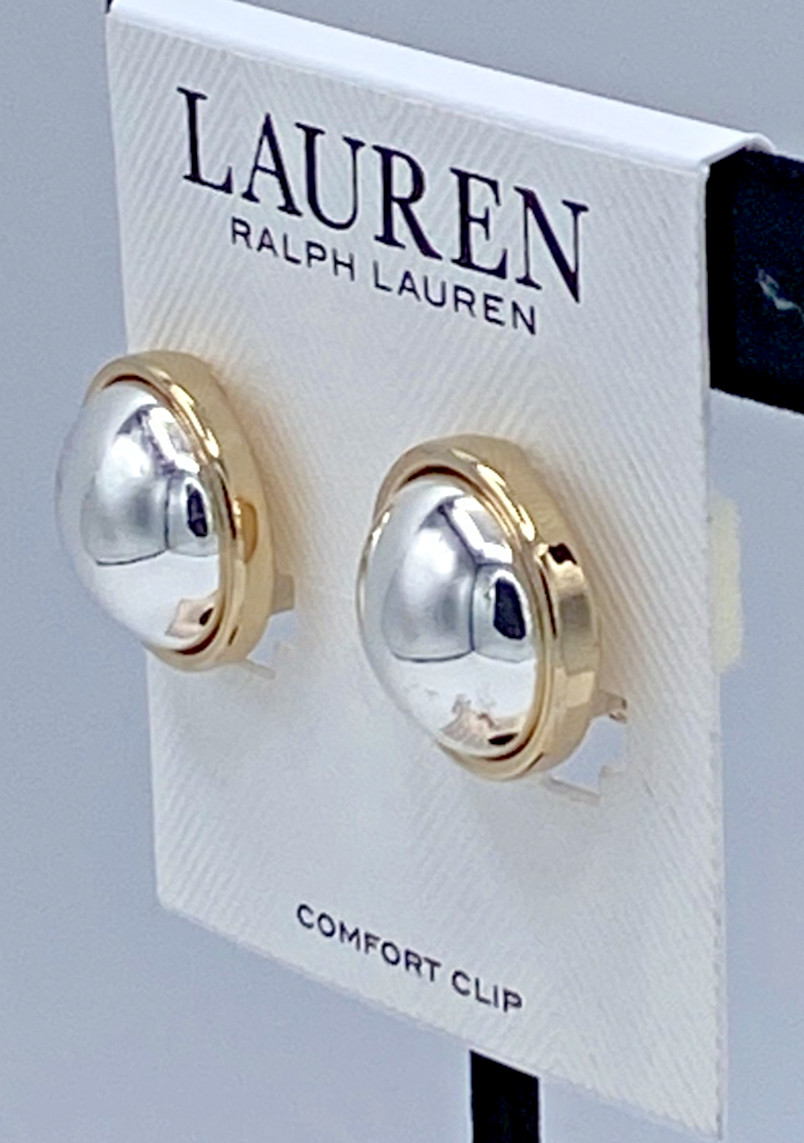 Lauren Ralph Lauren Two Tone Sphere Huggie Earrings, .75″ Diameter NEW
