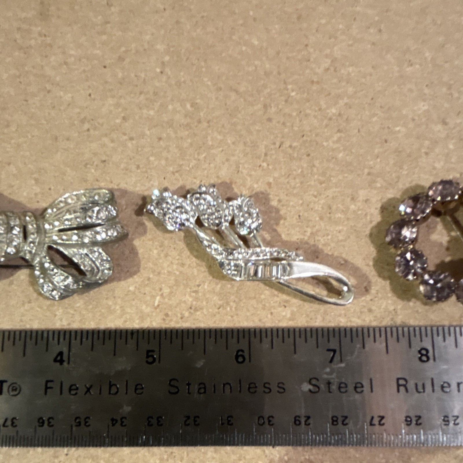 Lot of 5 Brooch Pins Rhinestone Metal Silver Tone