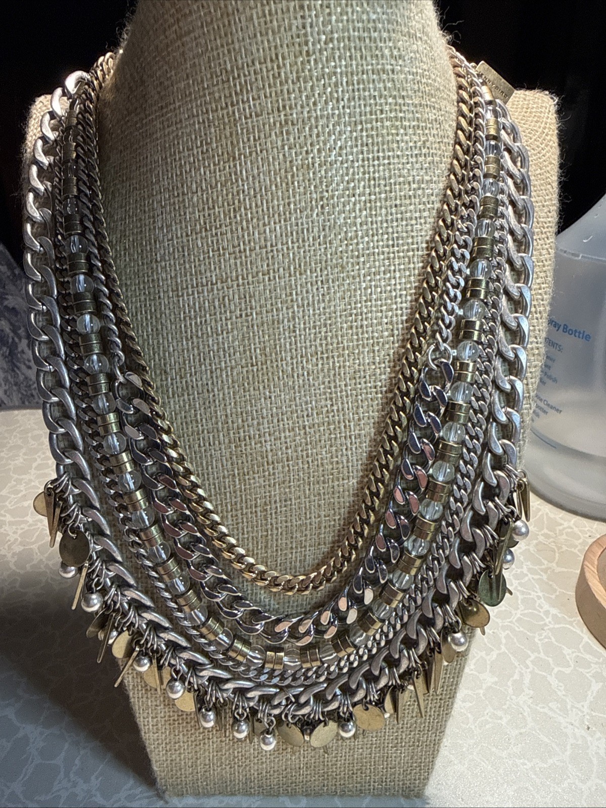 Preowned Signed Jenny Bird Talitha Multi Strand Necklace With Leather Closure