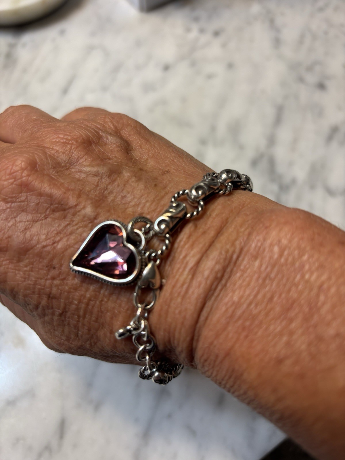 Brighton Bibi Chain Charm Bracelet with Pink Heart Crystal Dangle, Lobster Clasp