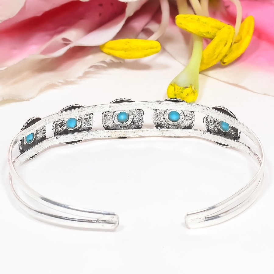 Nice 925 Sterling Silver Natural Sleeping Turquiose Gemstone Cuff Adjustable
