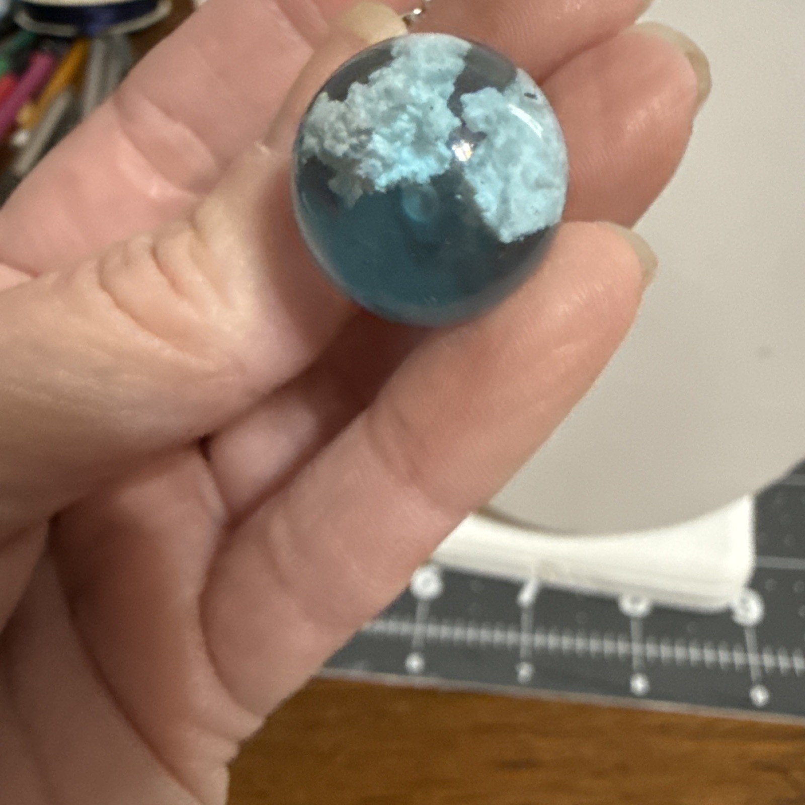 Transparent Resin Round Ball Moon Pendant Necklace Women Blue Sky White Cloud