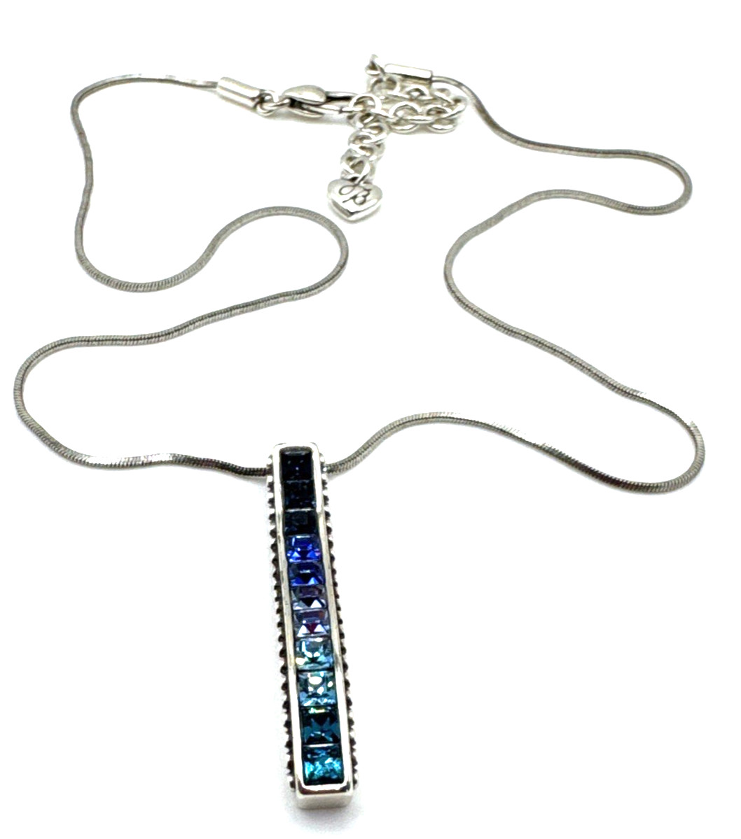 Brighton Spectrum Blue Ombre Crystals Rectangle Bar Silver Necklace 18″