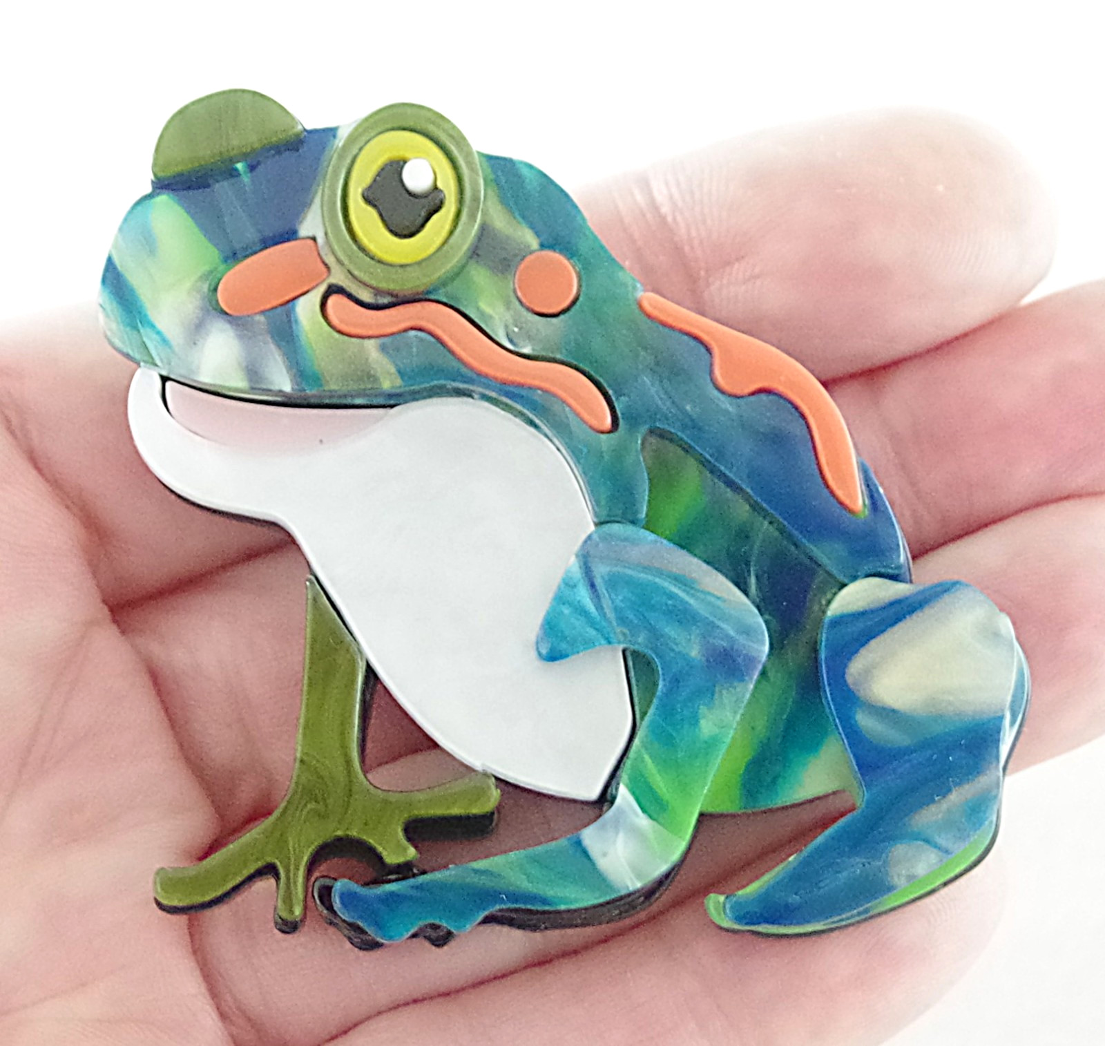2.25″ NWOT DESIGNER STYLE BEAUTIFUL RAINFOREST FROG LAYERED ACRYLIC BROOCH PIN