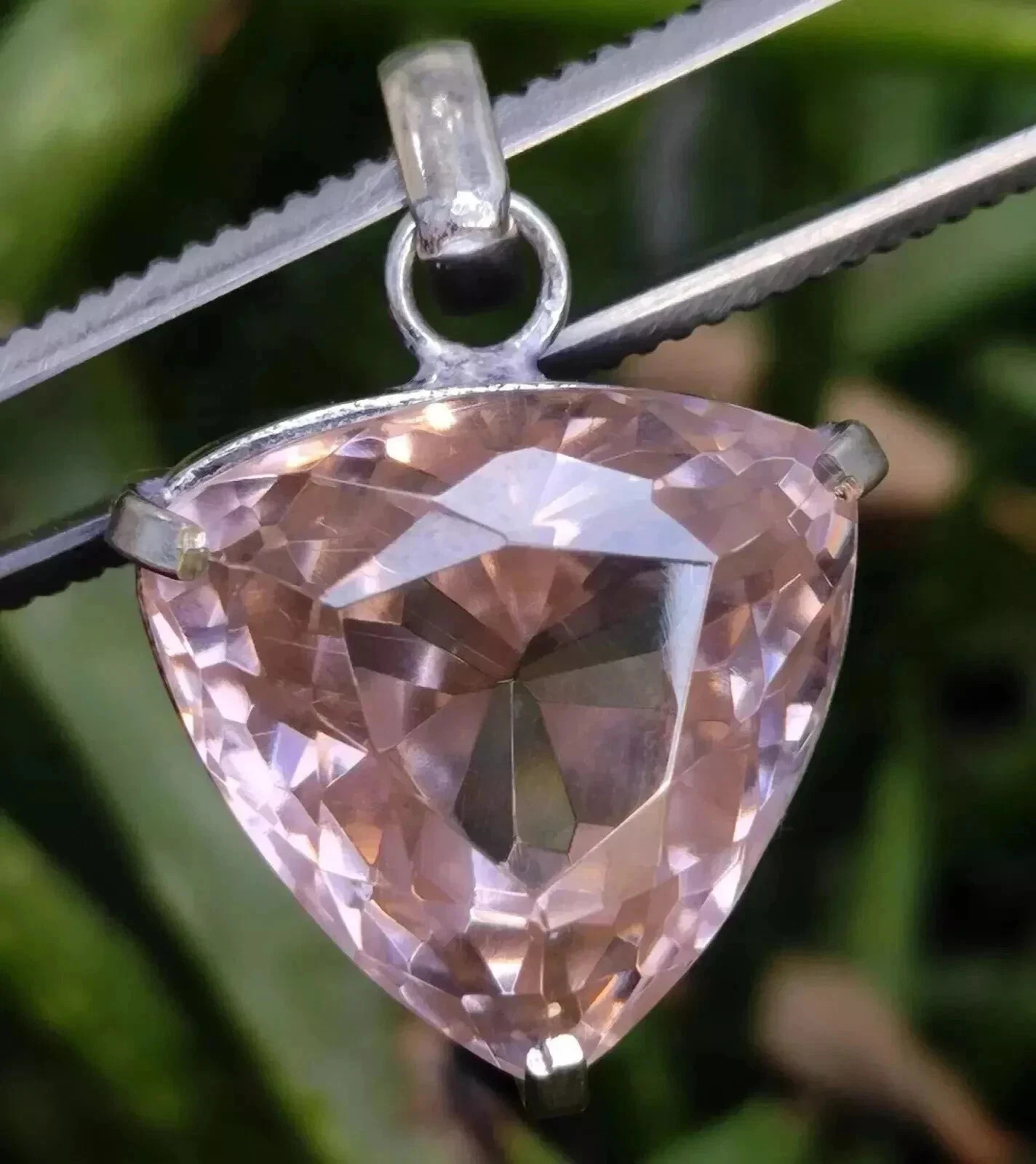 AA+ Natural Pink Zircon Pendant Solid Silver 71.40 Ct Trillion Cut Gemstone