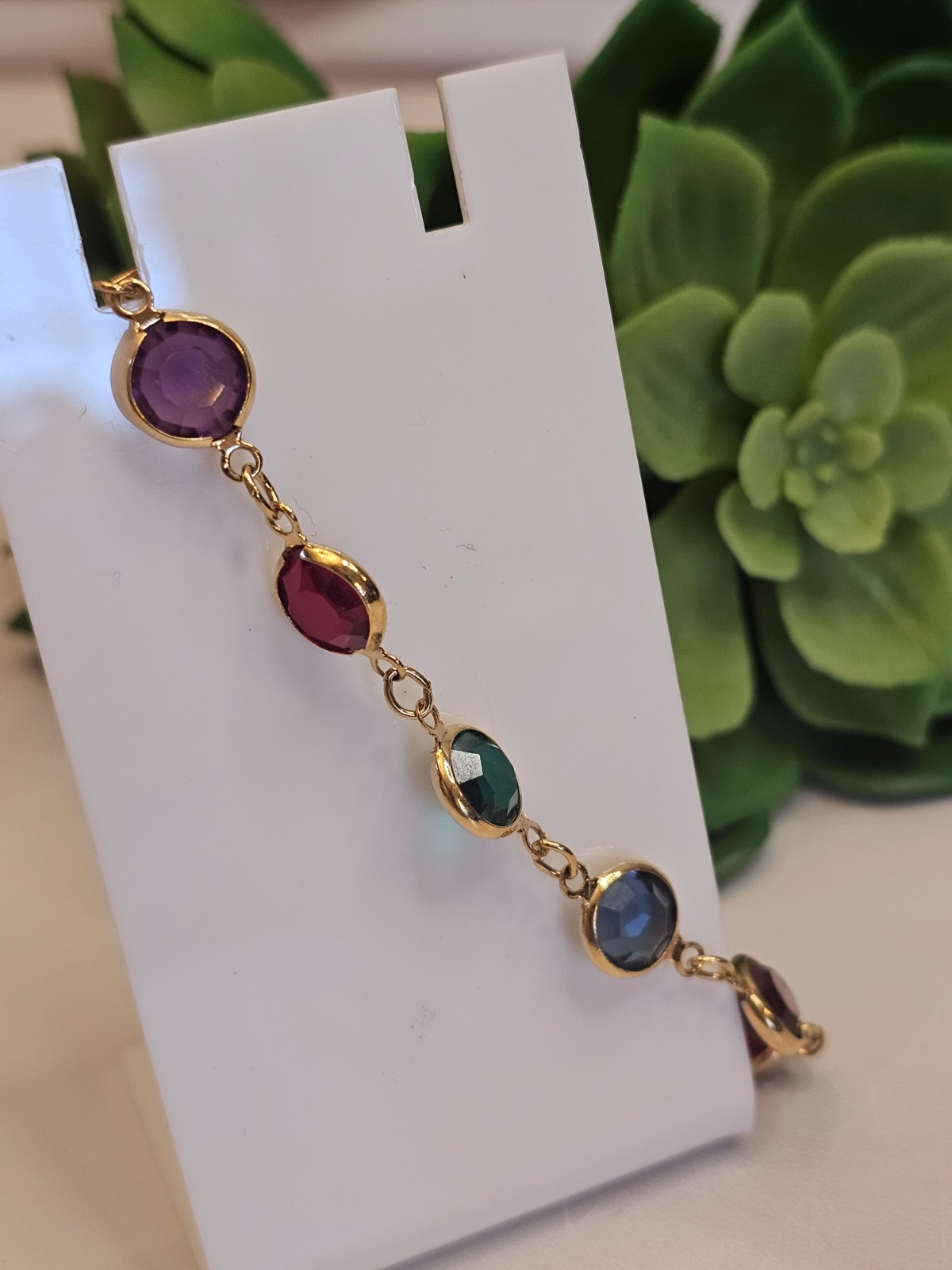 Swarovski Crystal Tennis Bracelet Red Green Blue Gold Tone Swan Signed
