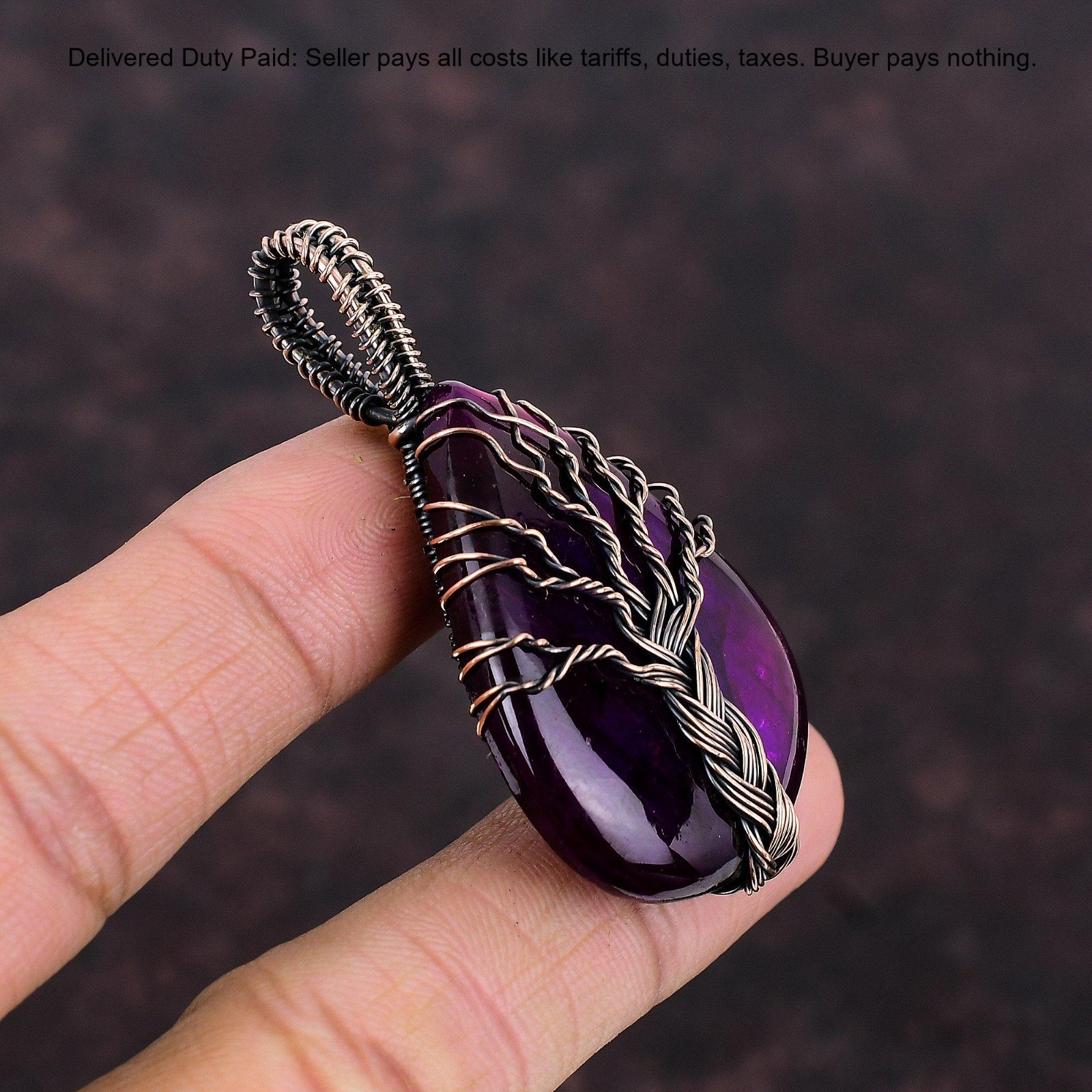 Pear Pink Fire Labradorite Gemstone Tree Of Life And Wire Wrapped Pendant Copper