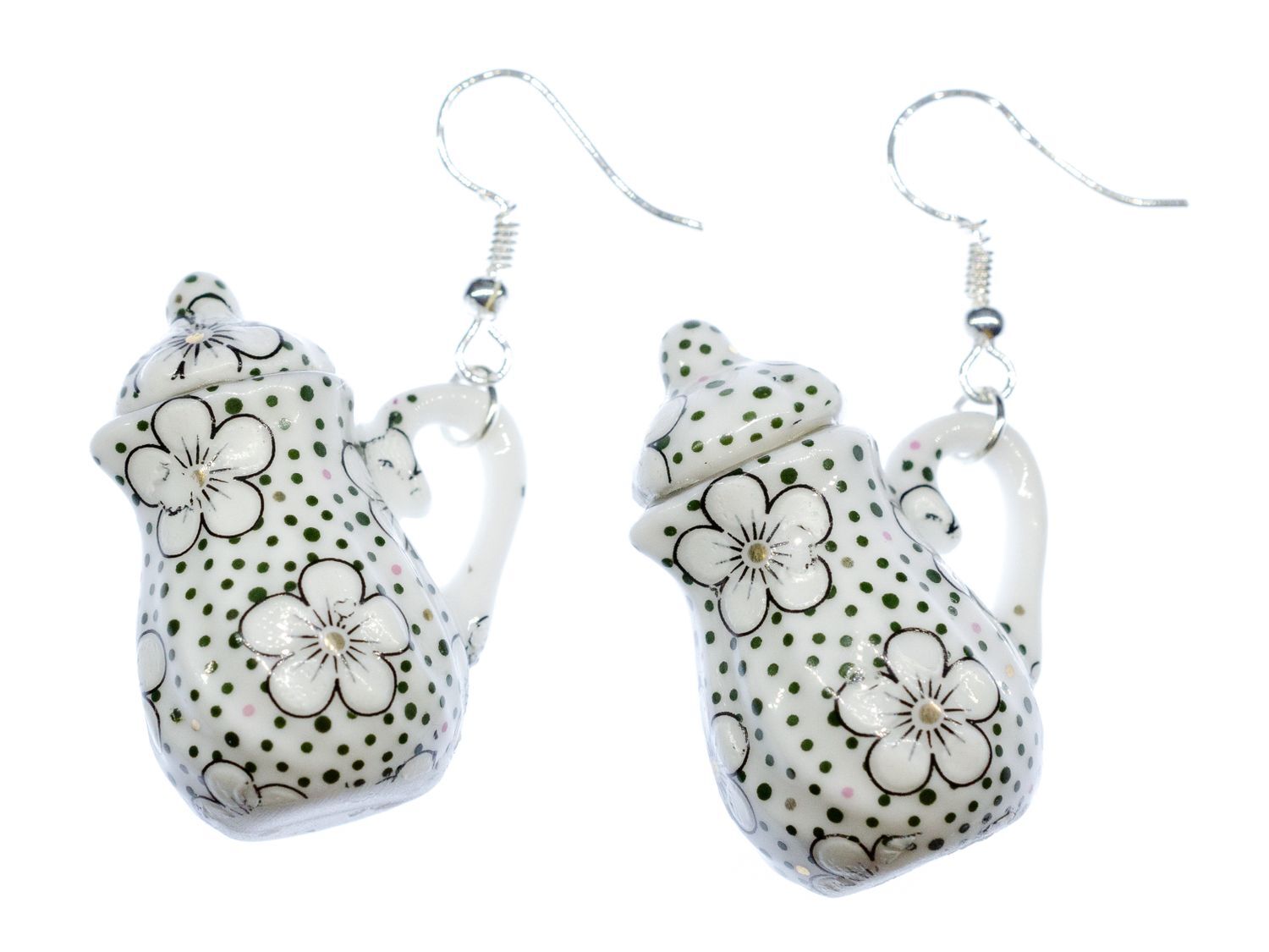 Earrings Miniblings Pendant Teapot Coffee Tea Porcelain Dots Green