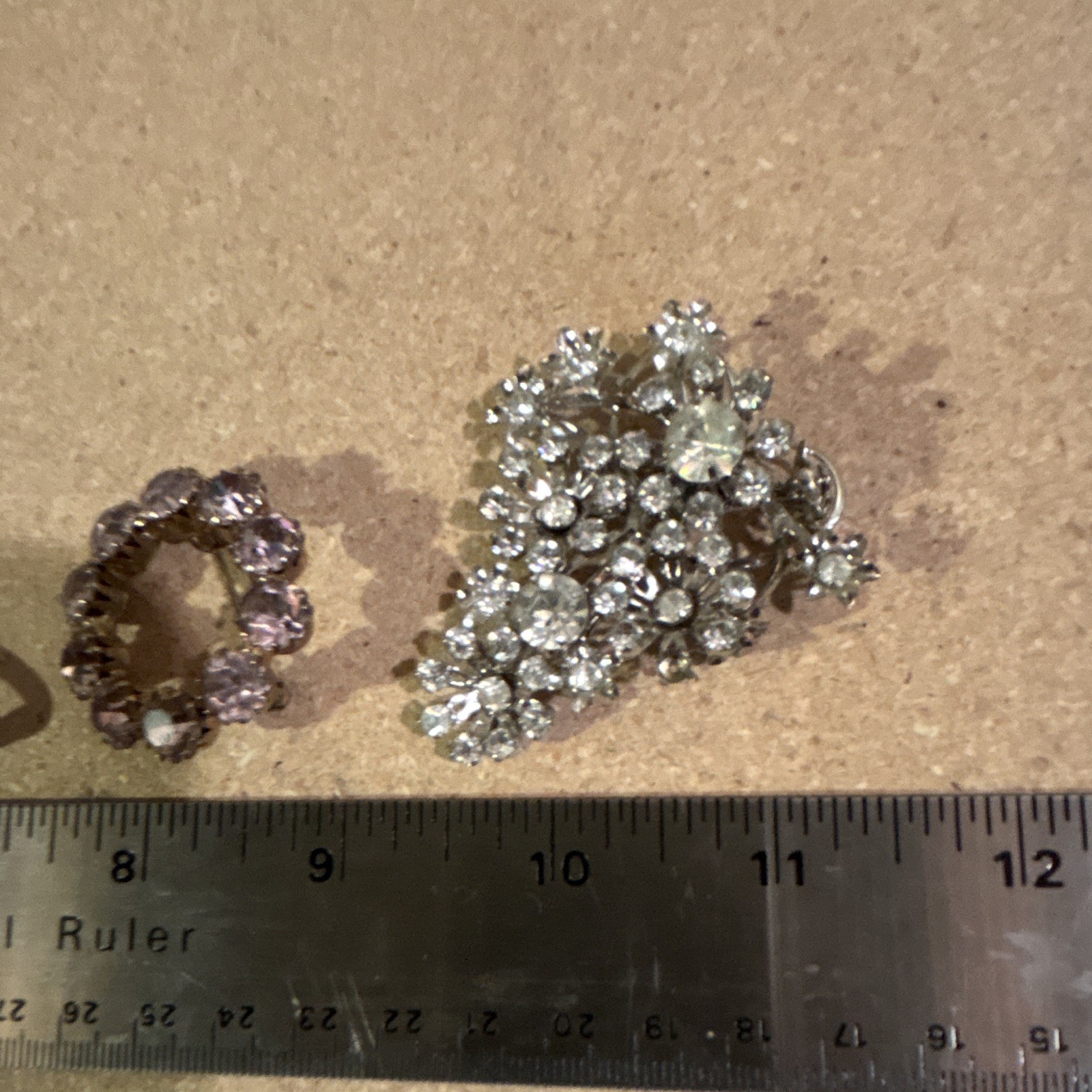 Lot of 5 Brooch Pins Rhinestone Metal Silver Tone