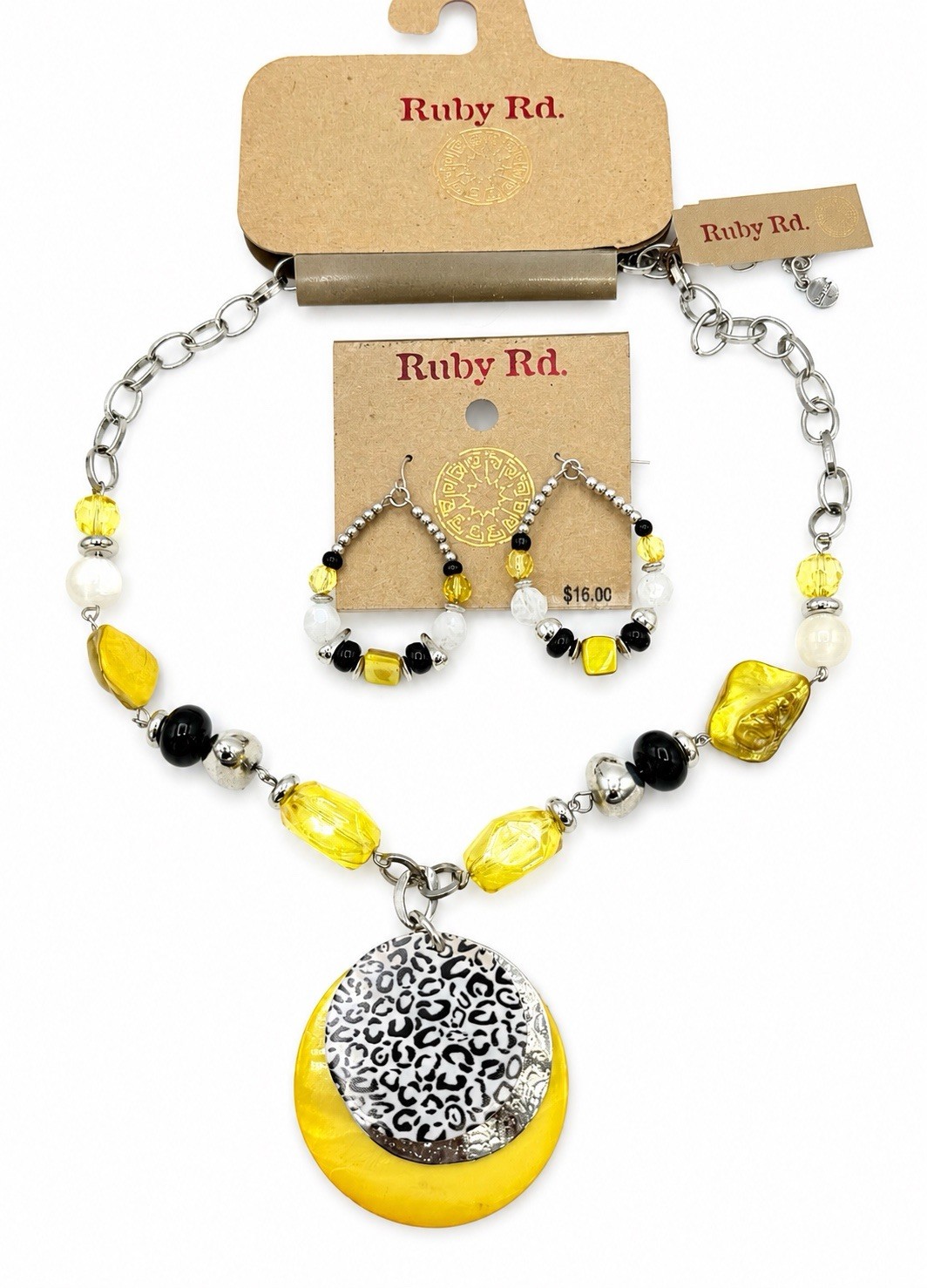 Ruby Rd. Pop Spots Yellow Mother Of Pearl Necklace Earrings Set