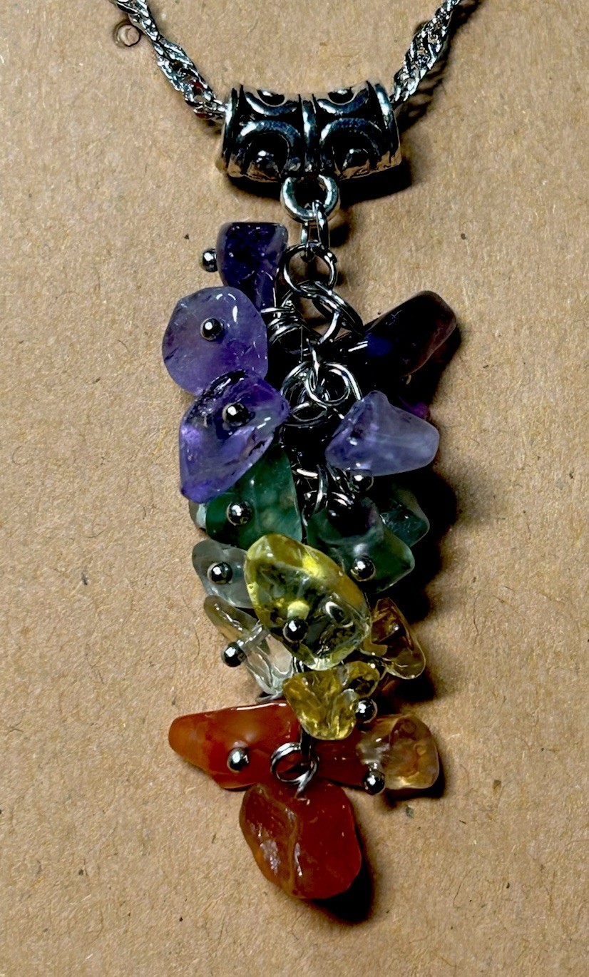 Natural 7 Gemstone Cluster Hook Earrings And Necklace Set Chakra Healing