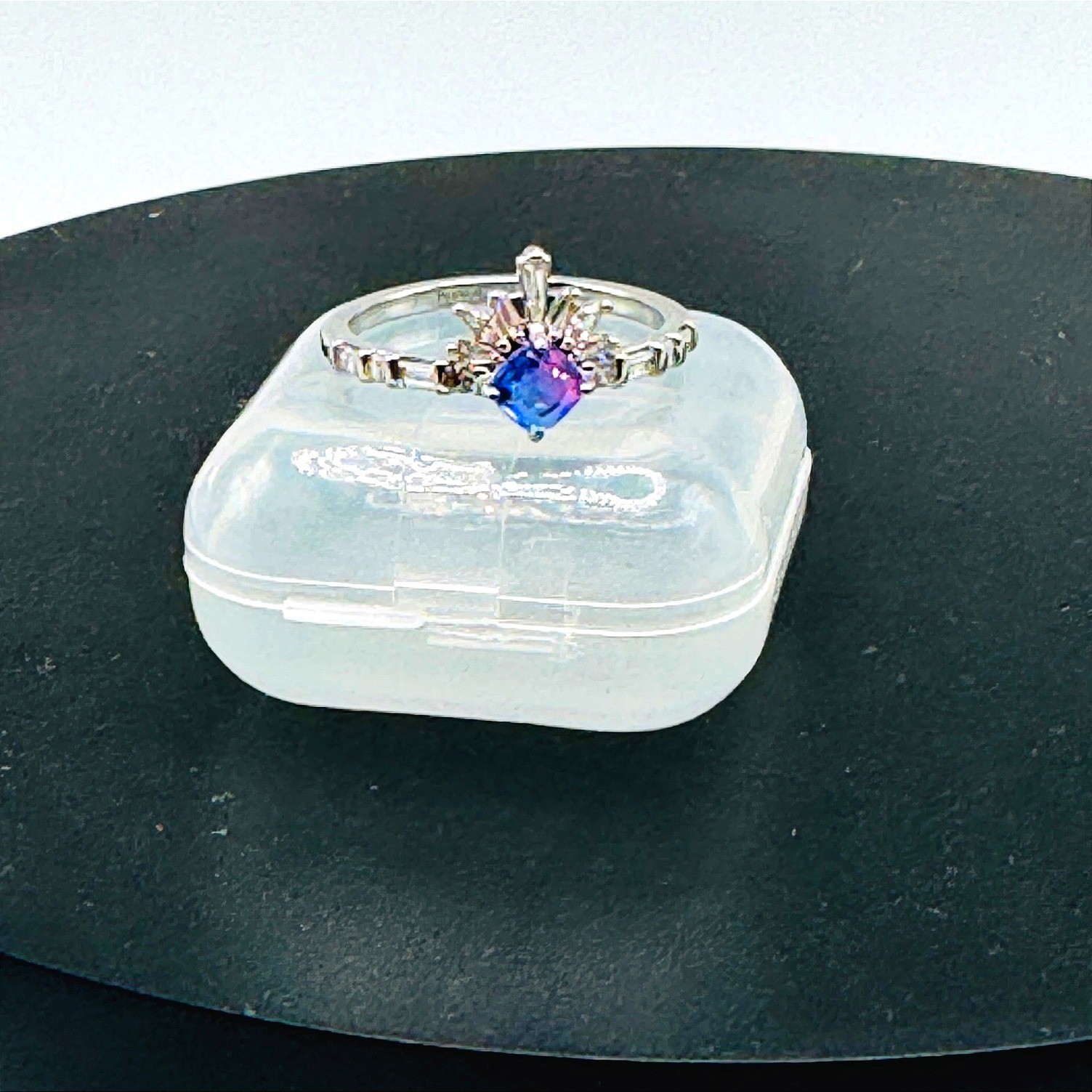 Alexandrite Purple Blue Kite Cut Sunburst Tiara Ring Silver Tone Size 10 Rhodium