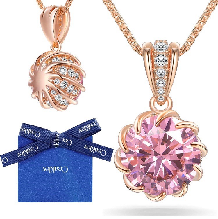 CeaKIev 6.0Carat (12.0mm) Round Cubic Zirconia Pendant Necklace 41 Accent CZs