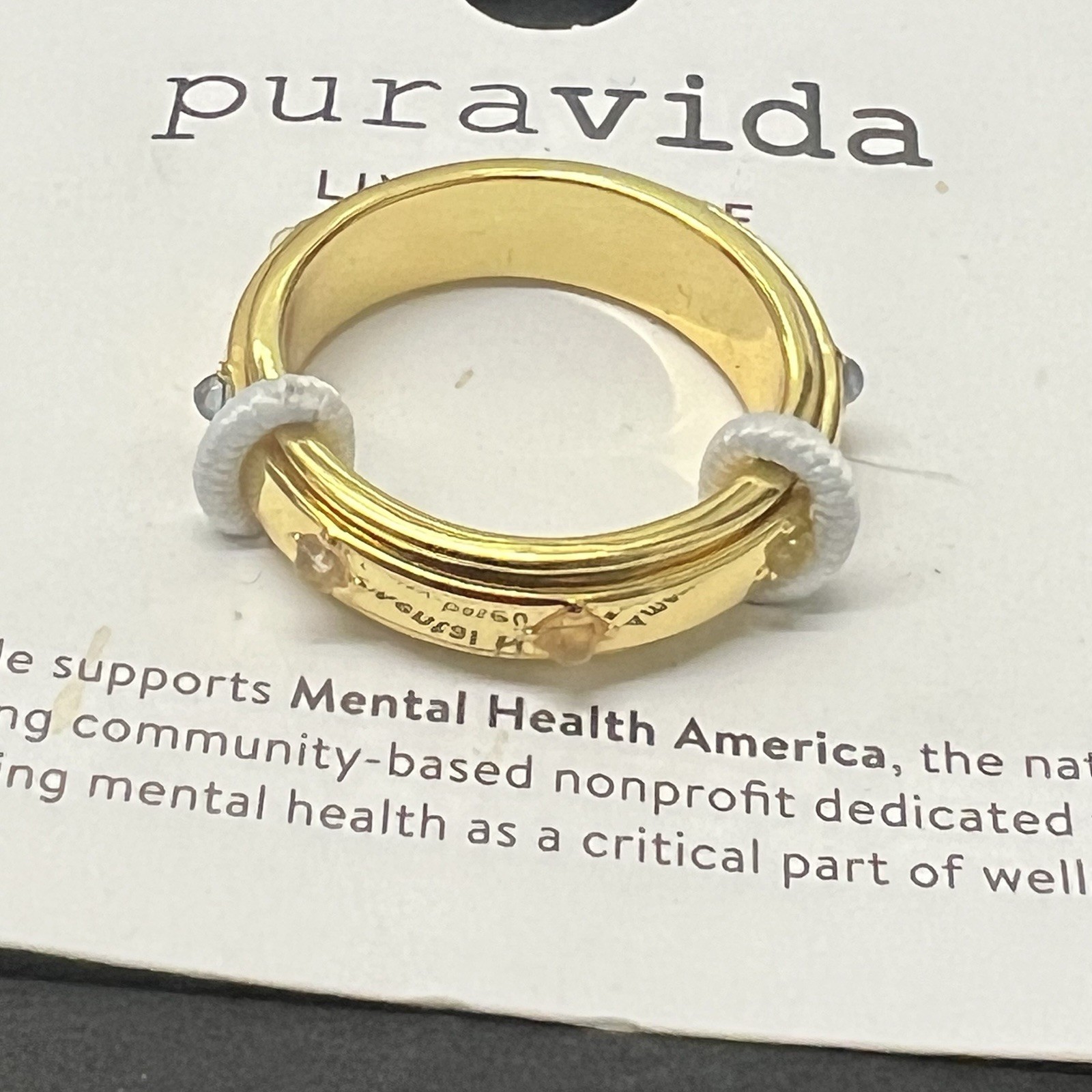 Puravida Mental Health Awareness Fidget spin Ring 9 10 NEW Gold tone Band stones