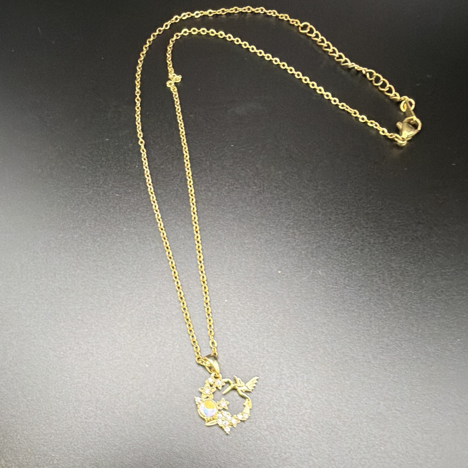 Gold Hummingbird Floral Wreath Necklace Stainless Steel Hypoallergenic Waterproo